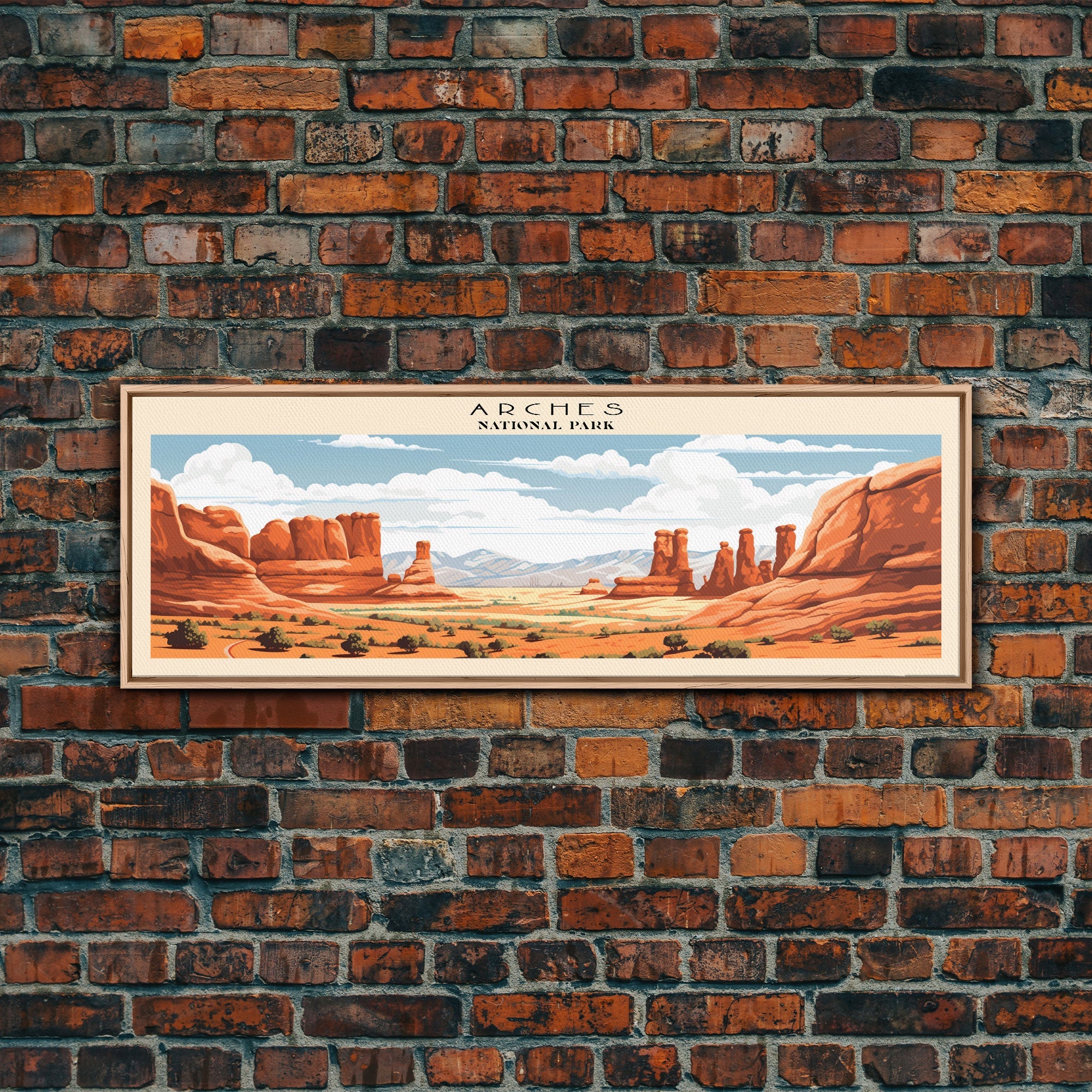 Arches National Park Panoramic Utah Travel Art, National Park Print, Minimalist Travel Art, Subdued Watercolor Painting Panoramic
