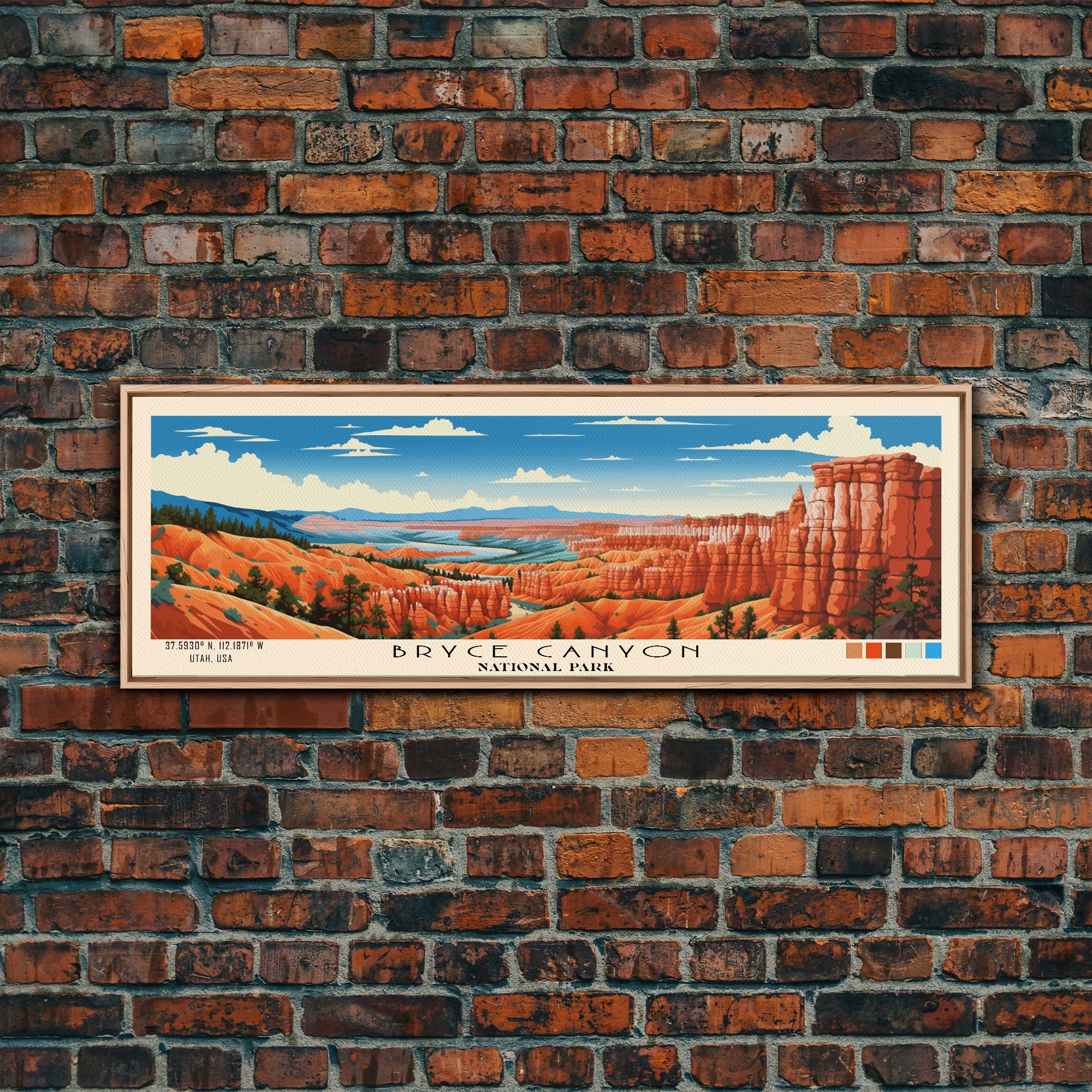 Bryce Canyon National Park Panoramic Utah Travel Art, National Park Print, Minimalist Travel Art, Subdued Watercolor Painting Panoramic