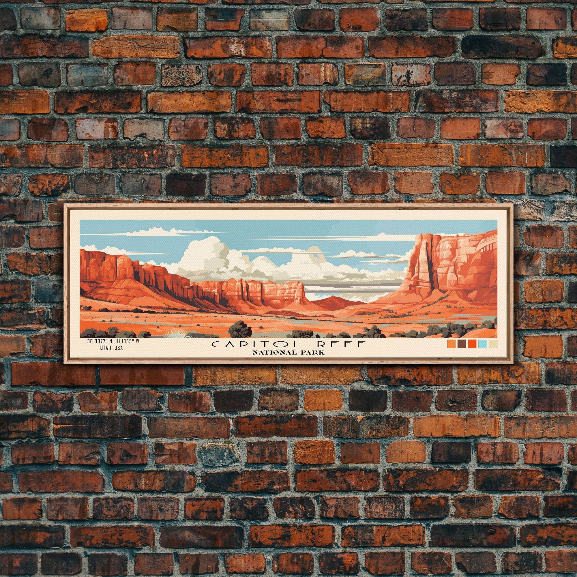 Capitol Reef National Park Panoramic Utah Travel Art, National Park Print, Minimalist Travel Art, Subdued Watercolor Painting Panoramic