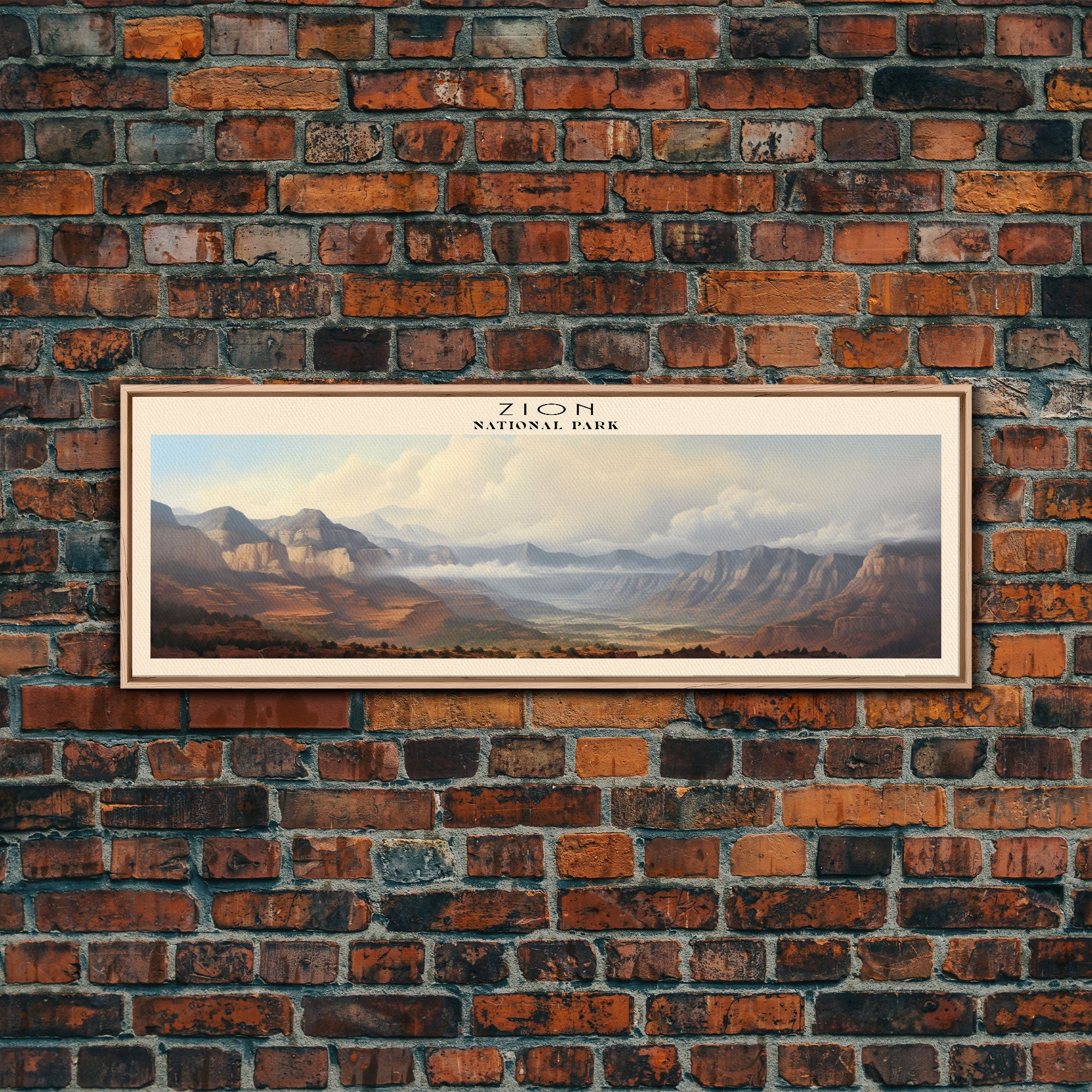 Zion National Park Panoramic Utah Travel Art, National Park Print, Minimalist Travel Art, Subdued Watercolor Painting Panoramic