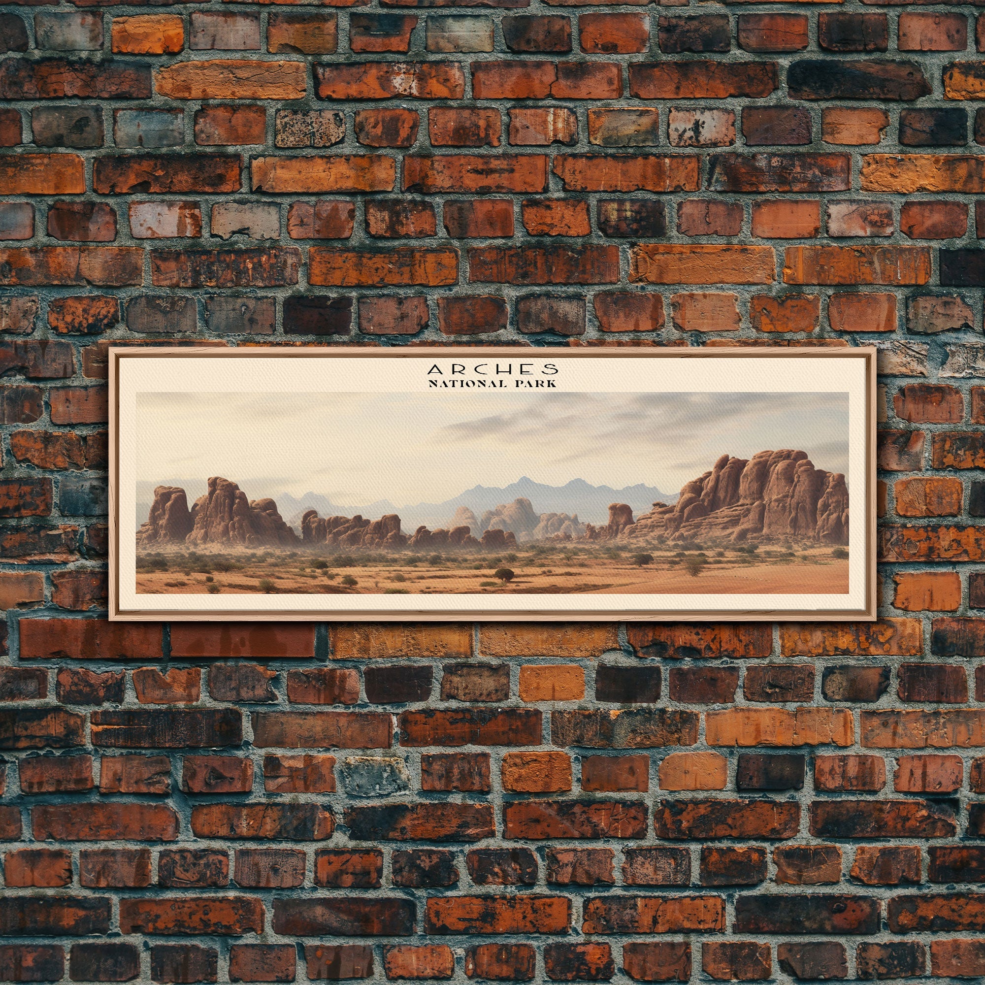 Arches National Park Panoramic Utah Travel Art, National Park Print, Minimalist Travel Art, Subdued Watercolor Painting Panoramic