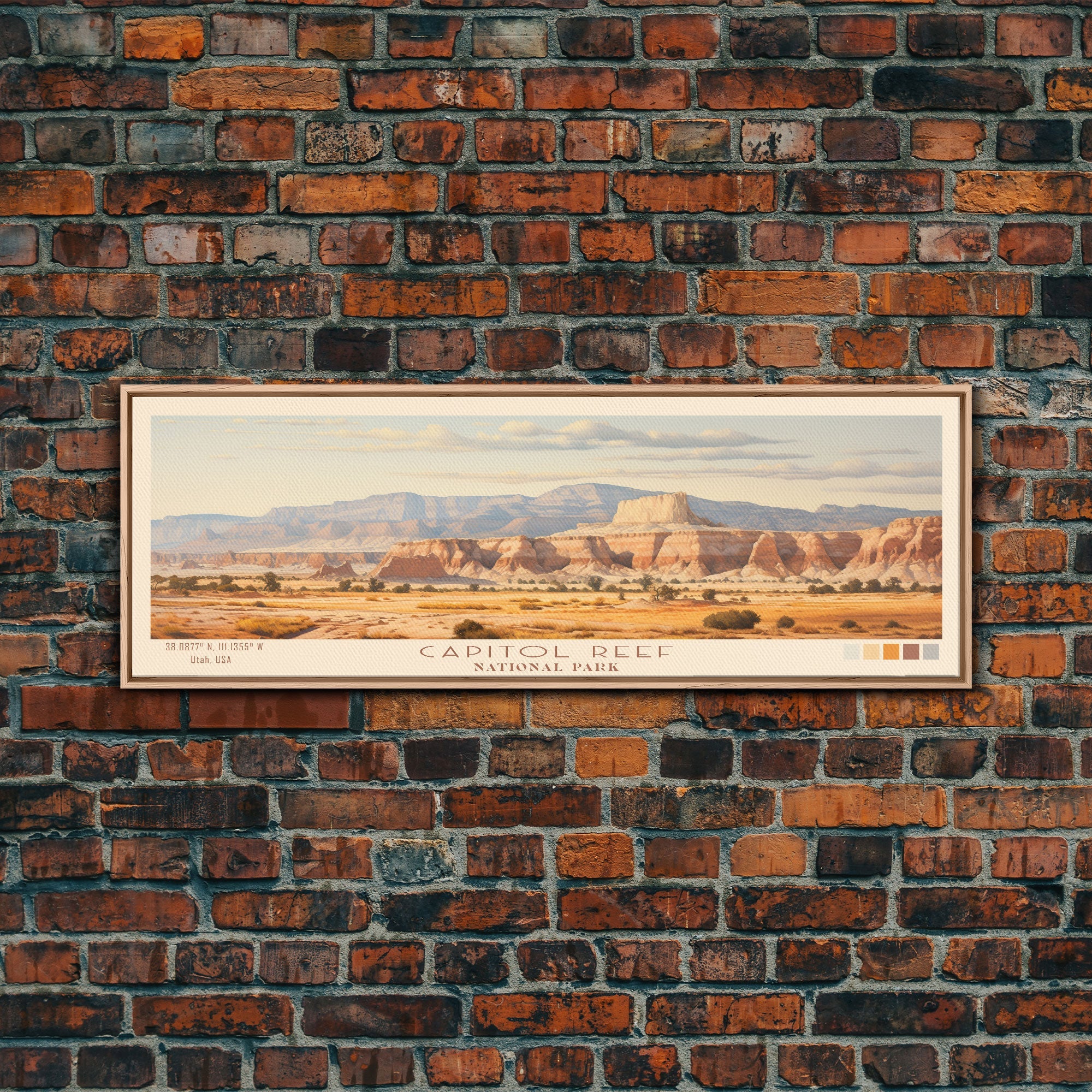 Capitol Reef National Park Panoramic Utah Travel Art, National Park Print, Minimalist Travel Art, Subdued Watercolor Painting Panoramic