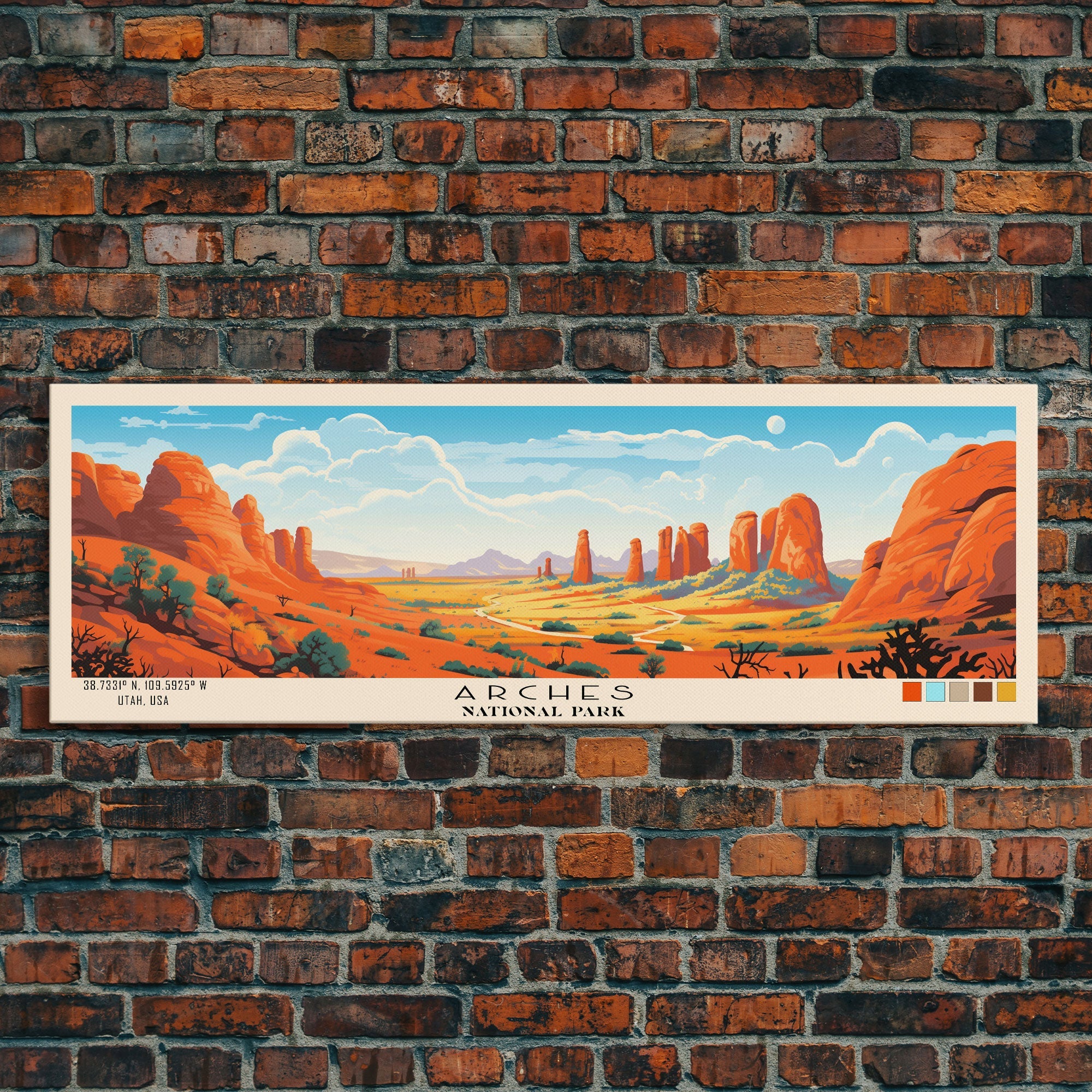 Arches National Park Panoramic Utah Travel Art, National Park Print, Minimalist Travel Art, Subdued Watercolor Painting Panoramic