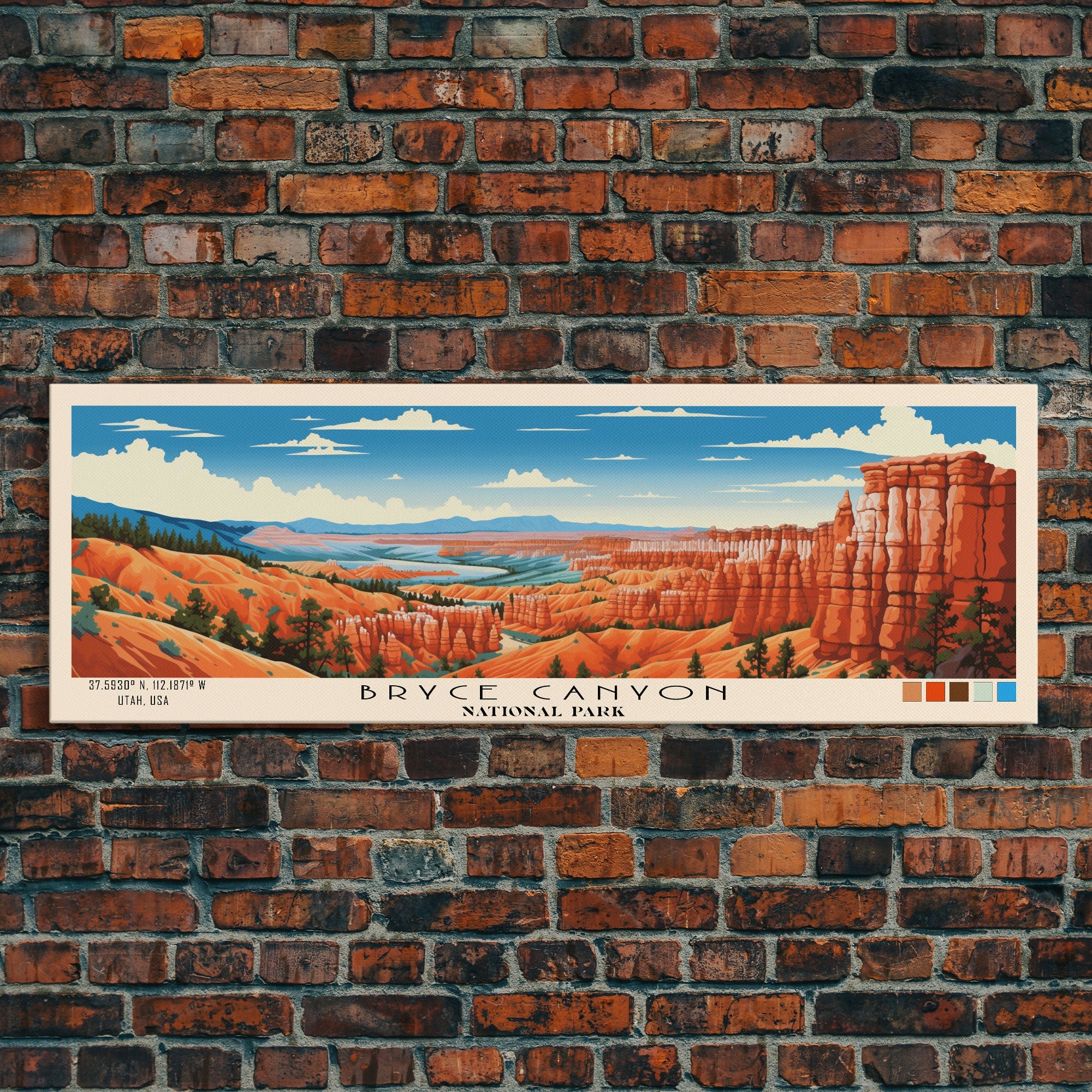 Bryce Canyon National Park Panoramic Utah Travel Art, National Park Print, Minimalist Travel Art, Subdued Watercolor Painting Panoramic