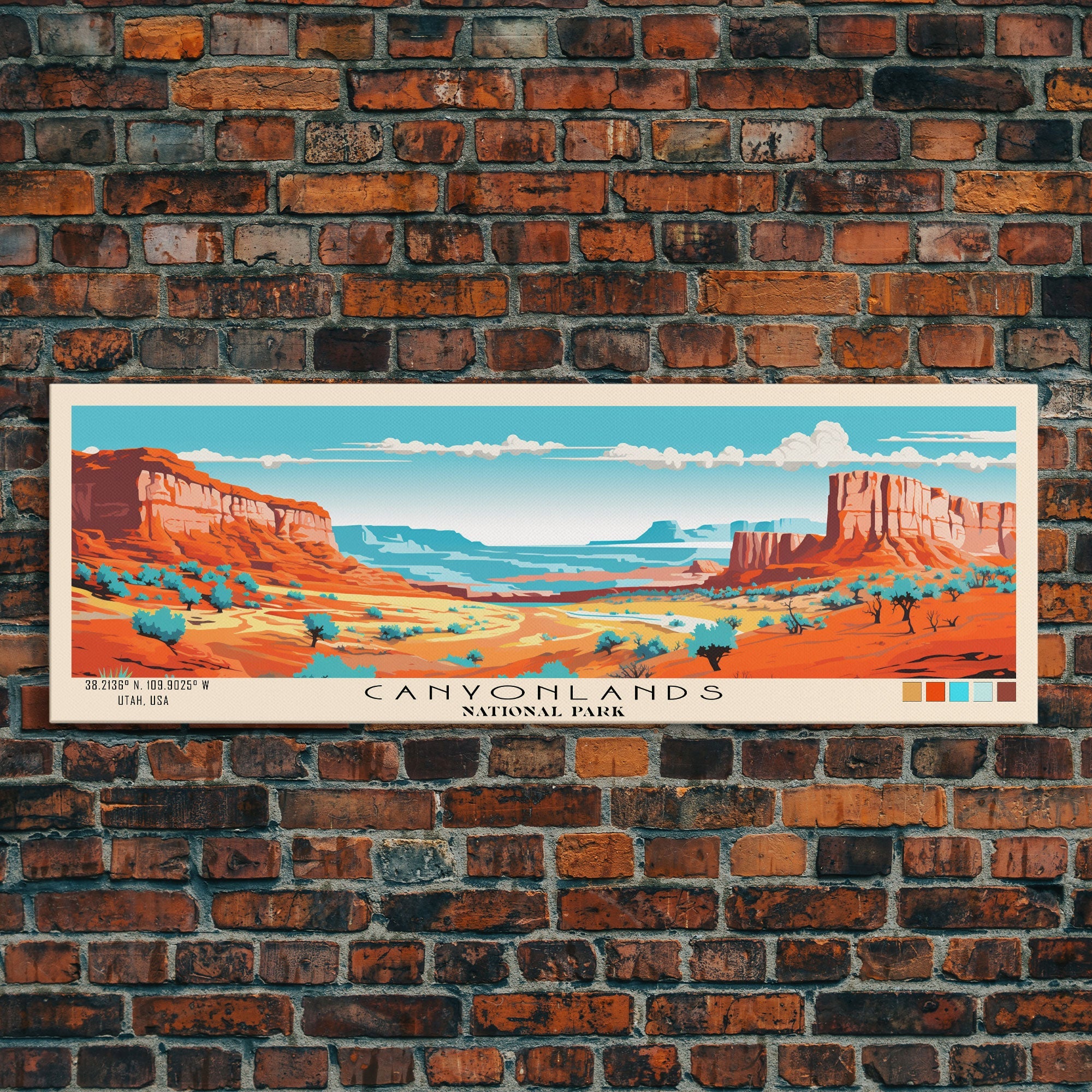 Canyonlands National Park Panoramic Utah Travel Art, National Park Print, Minimalist Travel Art, Subdued Watercolor Painting Panoramic