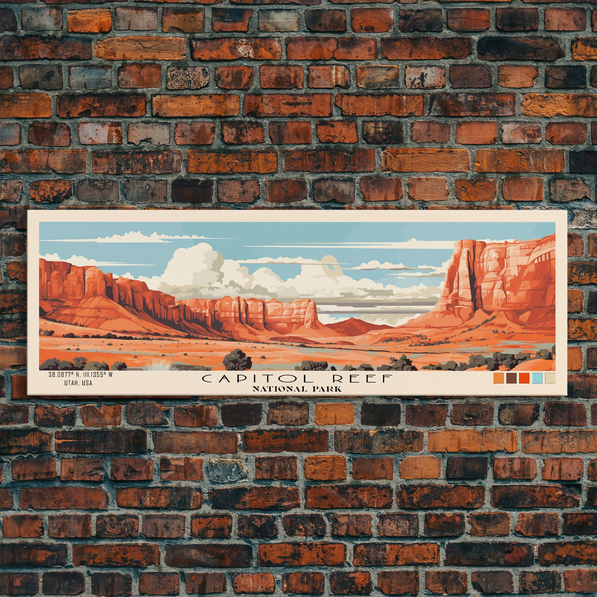 Capitol Reef National Park Panoramic Utah Travel Art, National Park Print, Minimalist Travel Art, Subdued Watercolor Painting Panoramic