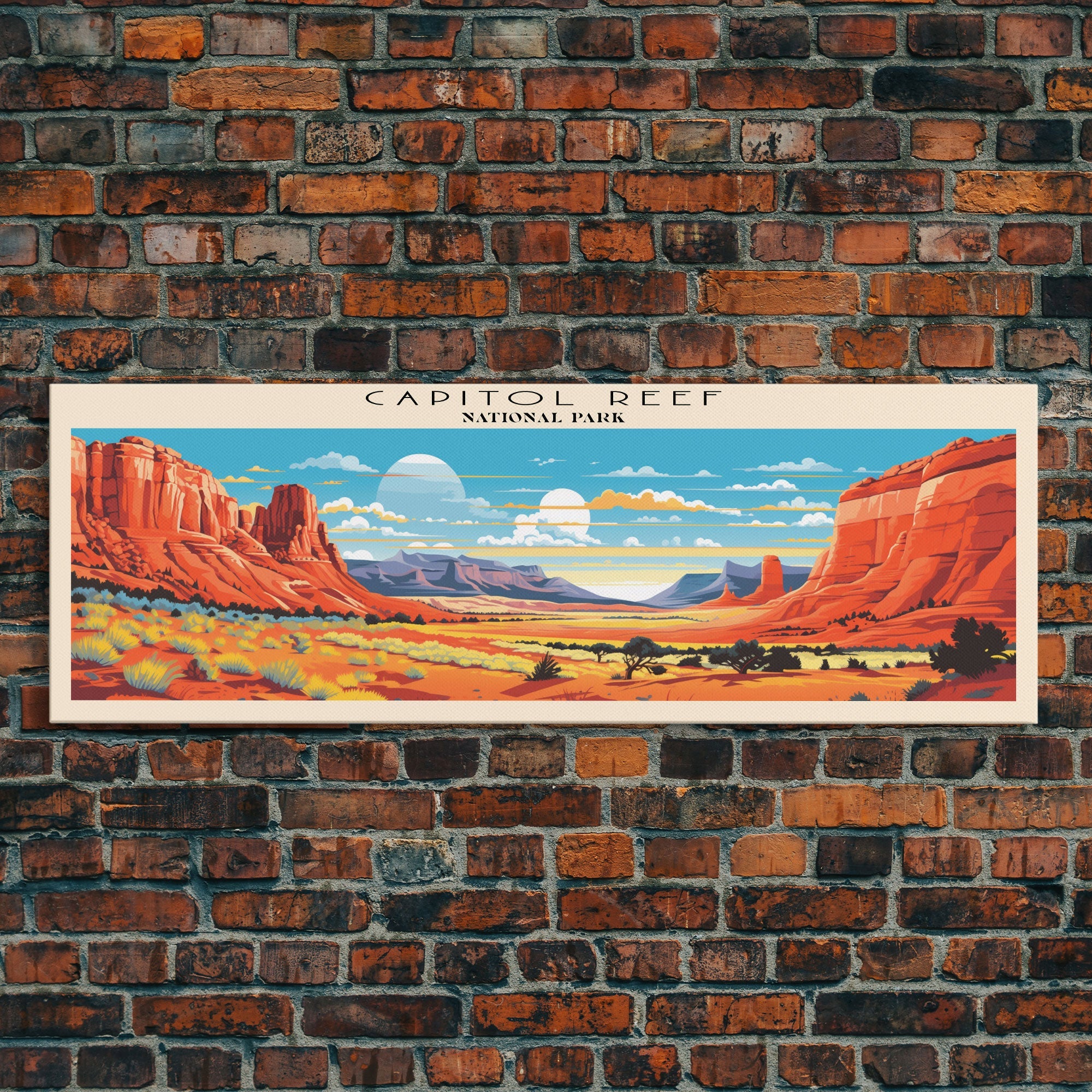 Capitol Reef National Park Panoramic Utah Travel Art, National Park Print, Minimalist Travel Art, Subdued Watercolor Painting Panoramic