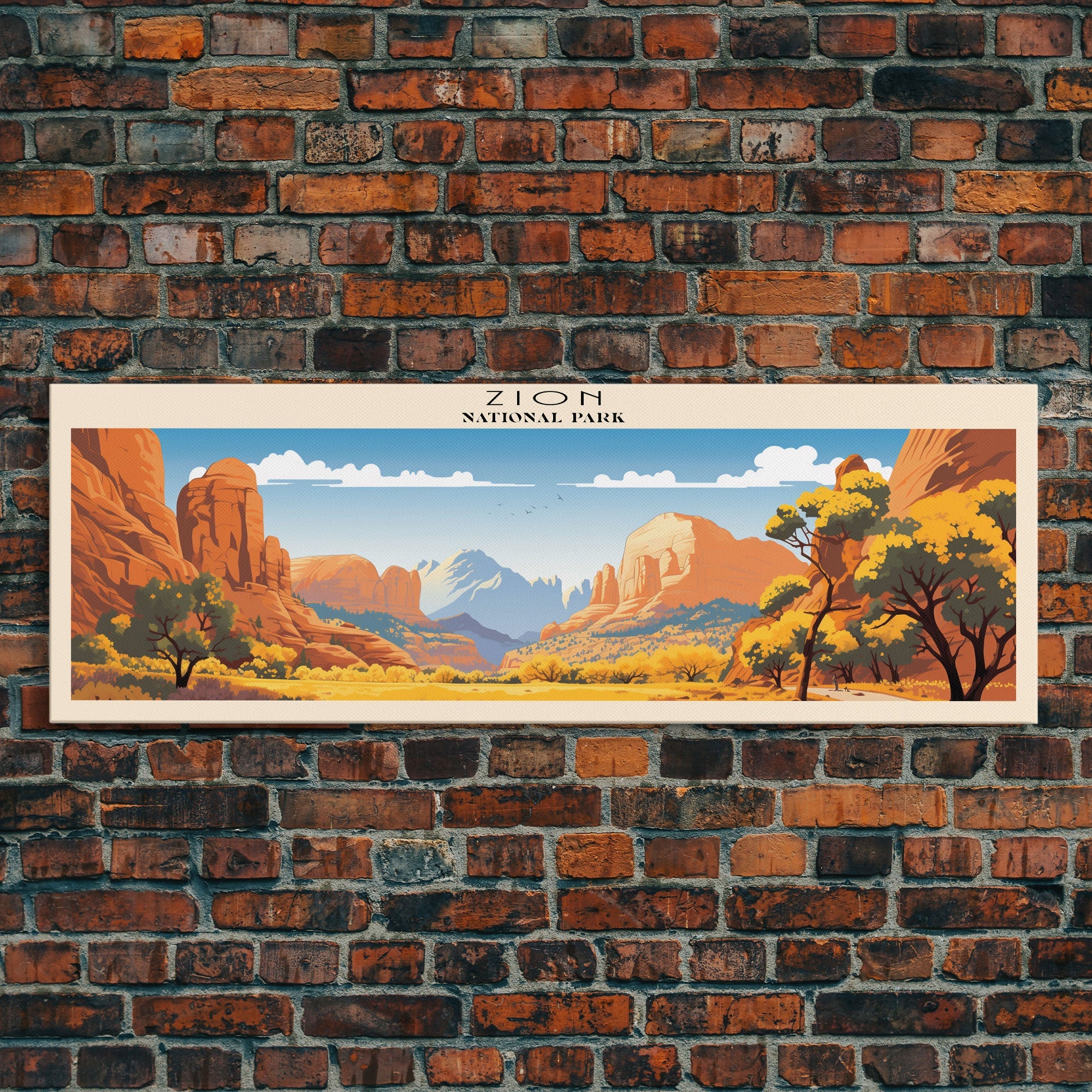 Zion National Park Panoramic Utah Travel Art, National Park Print, Minimalist Travel Art, Subdued Watercolor Painting Panoramic