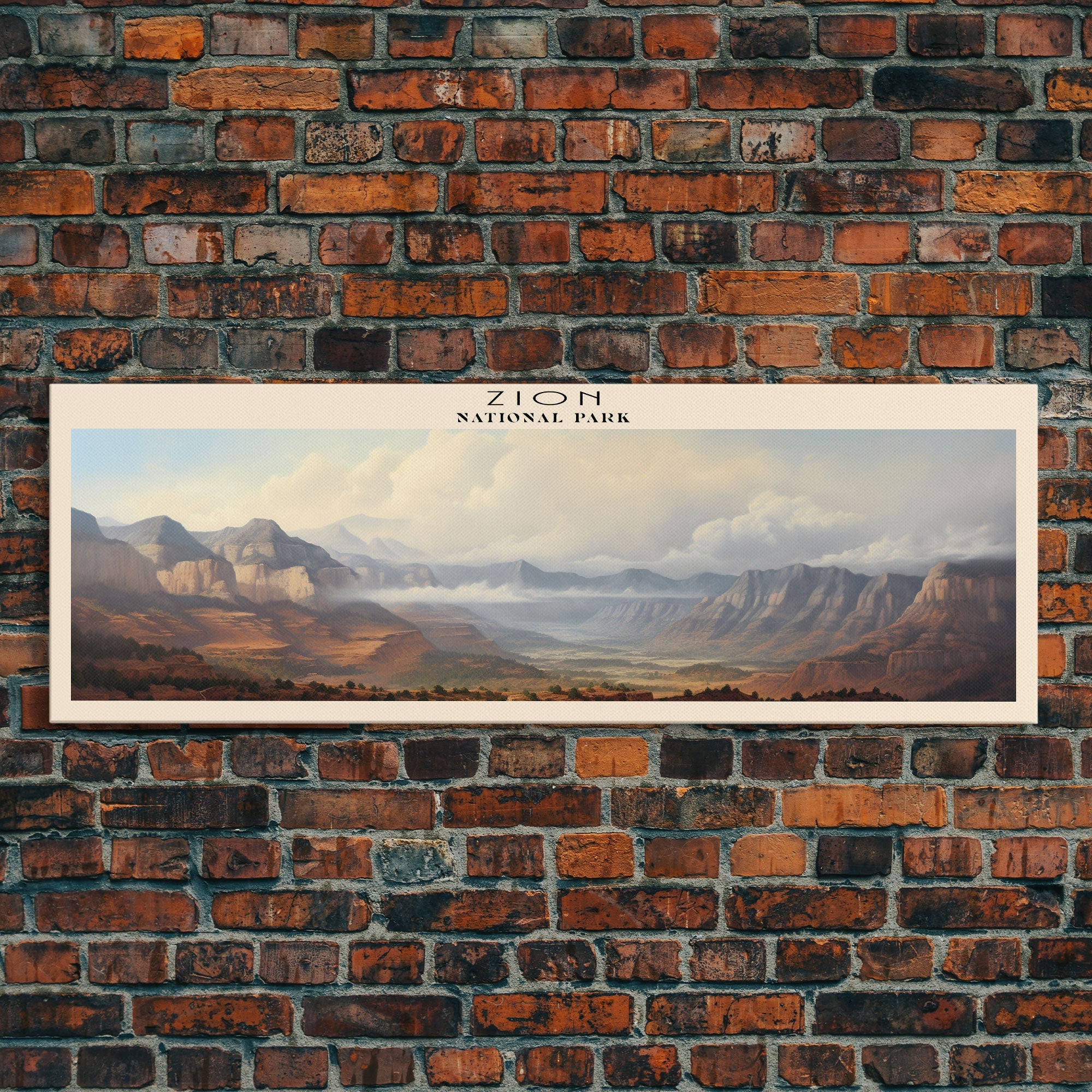 Zion National Park Panoramic Utah Travel Art, National Park Print, Minimalist Travel Art, Subdued Watercolor Painting Panoramic