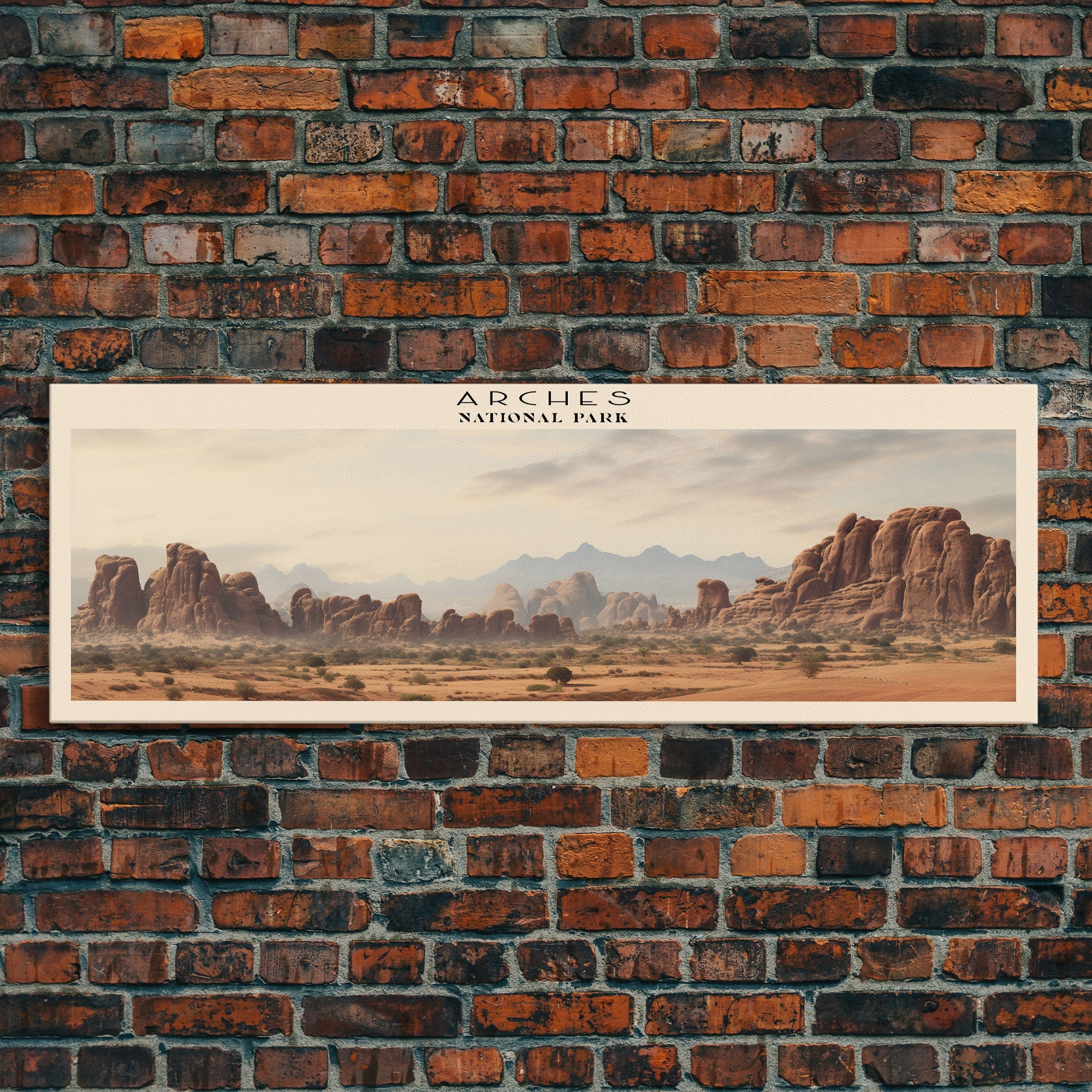 Arches National Park Panoramic Utah Travel Art, National Park Print, Minimalist Travel Art, Subdued Watercolor Painting Panoramic