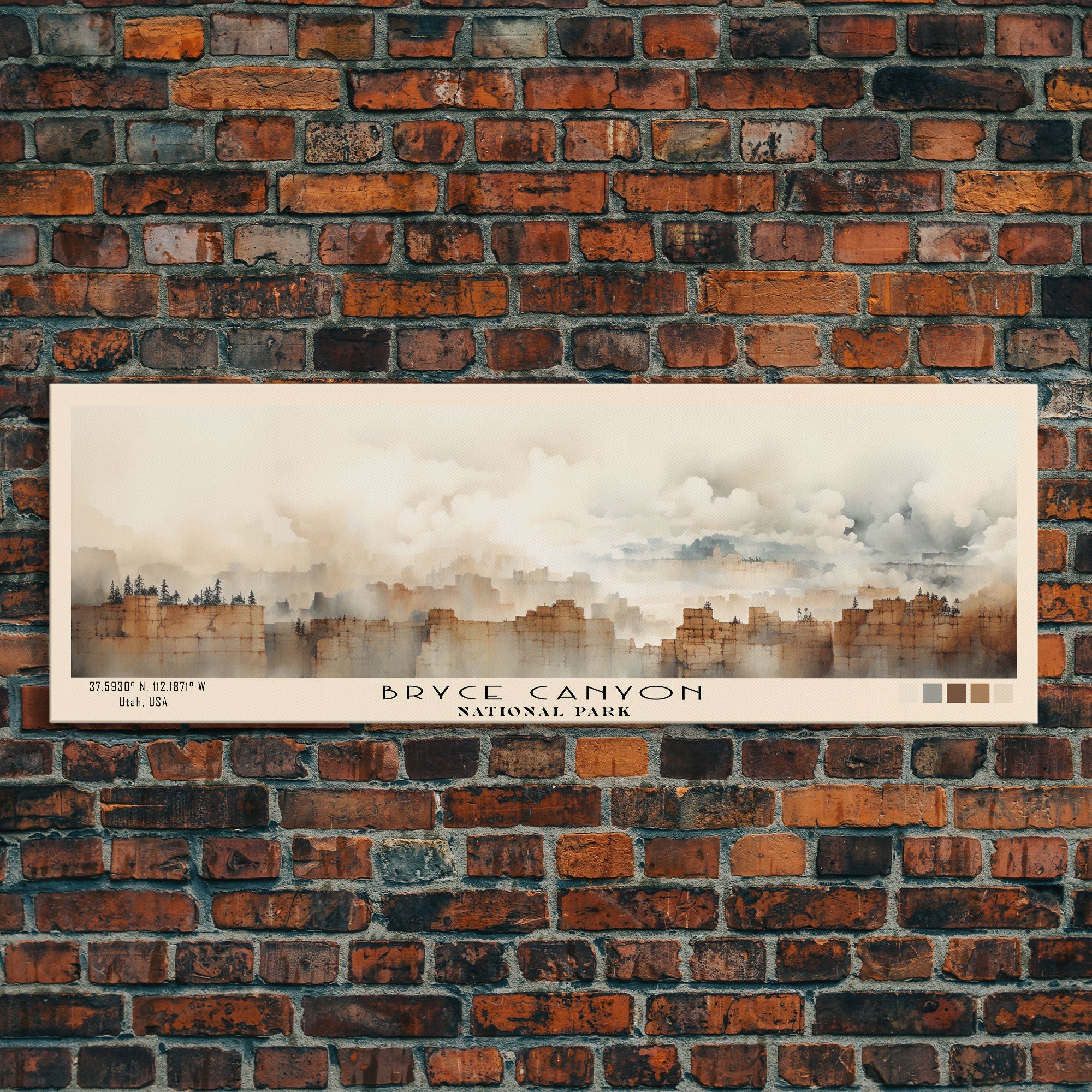 Bryce Canyon National Park Panoramic Utah Travel Art, National Park Print, Minimalist Travel Art, Subdued Watercolor Painting Panoramic