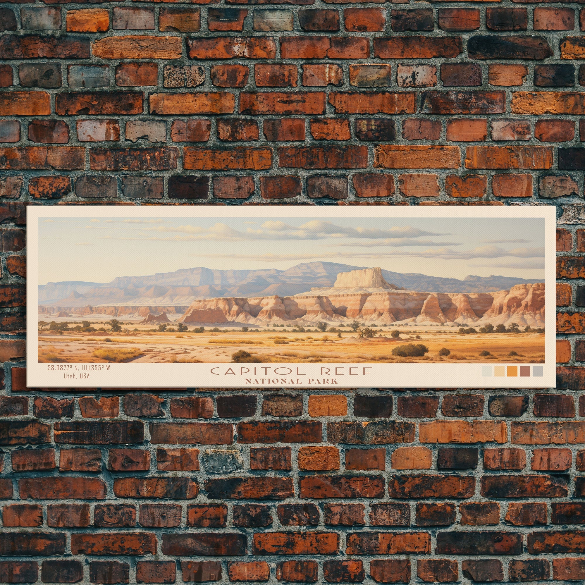 Capitol Reef National Park Panoramic Utah Travel Art, National Park Print, Minimalist Travel Art, Subdued Watercolor Painting Panoramic
