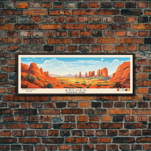 Arches National Park Panoramic Utah Travel Art, National Park Print, Minimalist Travel Art, Subdued Watercolor Painting Panoramic