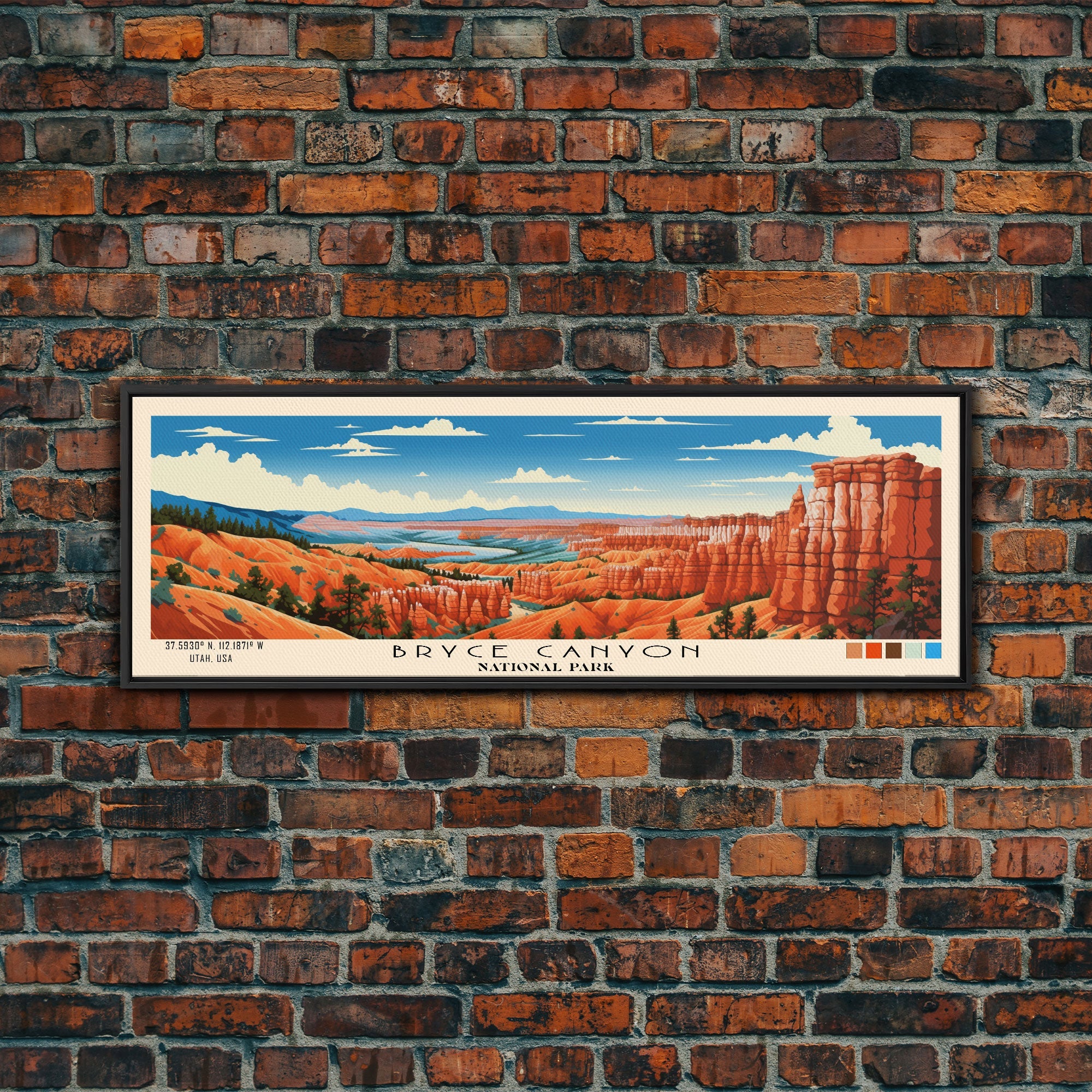 Bryce Canyon National Park Panoramic Utah Travel Art, National Park Print, Minimalist Travel Art, Subdued Watercolor Painting Panoramic