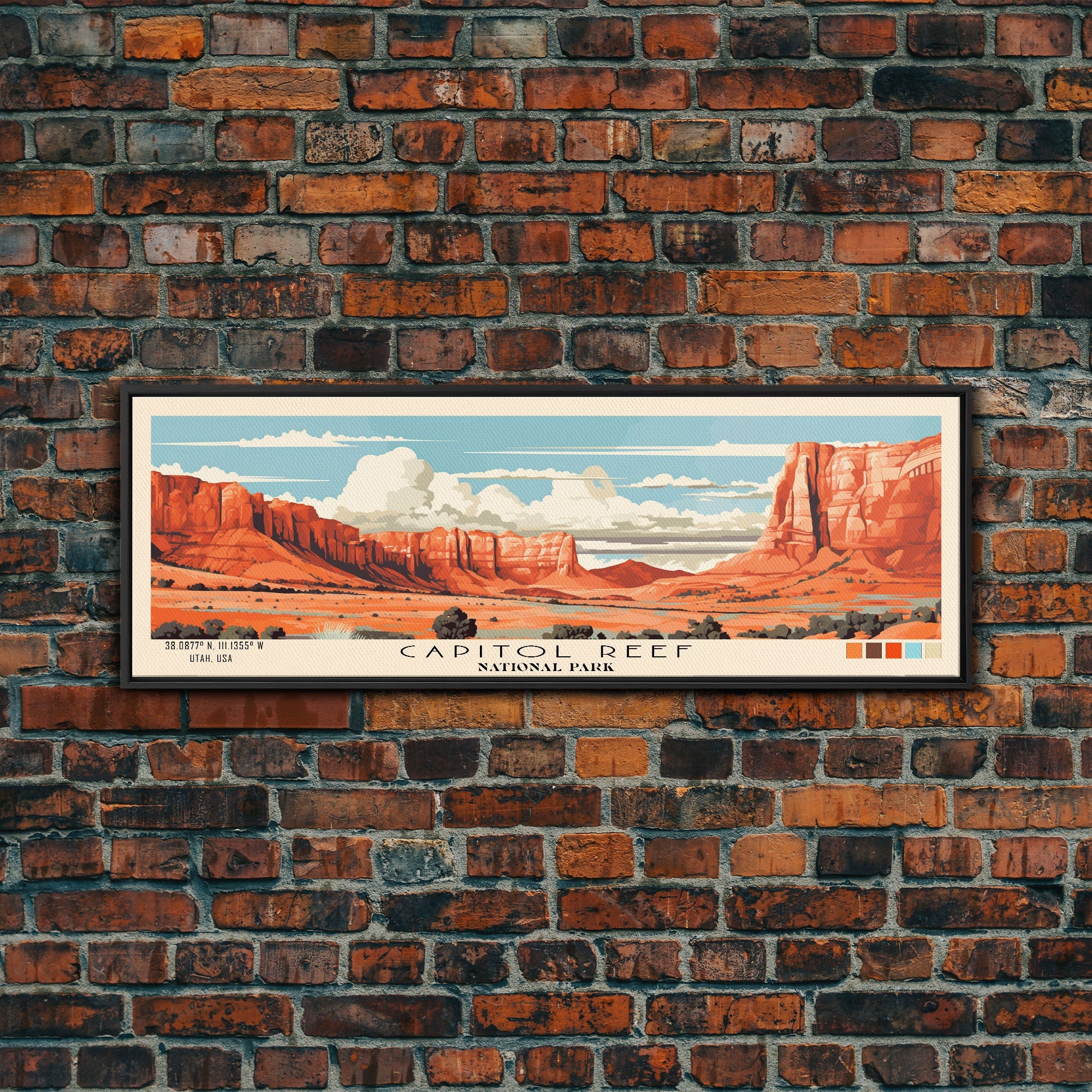 Capitol Reef National Park Panoramic Utah Travel Art, National Park Print, Minimalist Travel Art, Subdued Watercolor Painting Panoramic