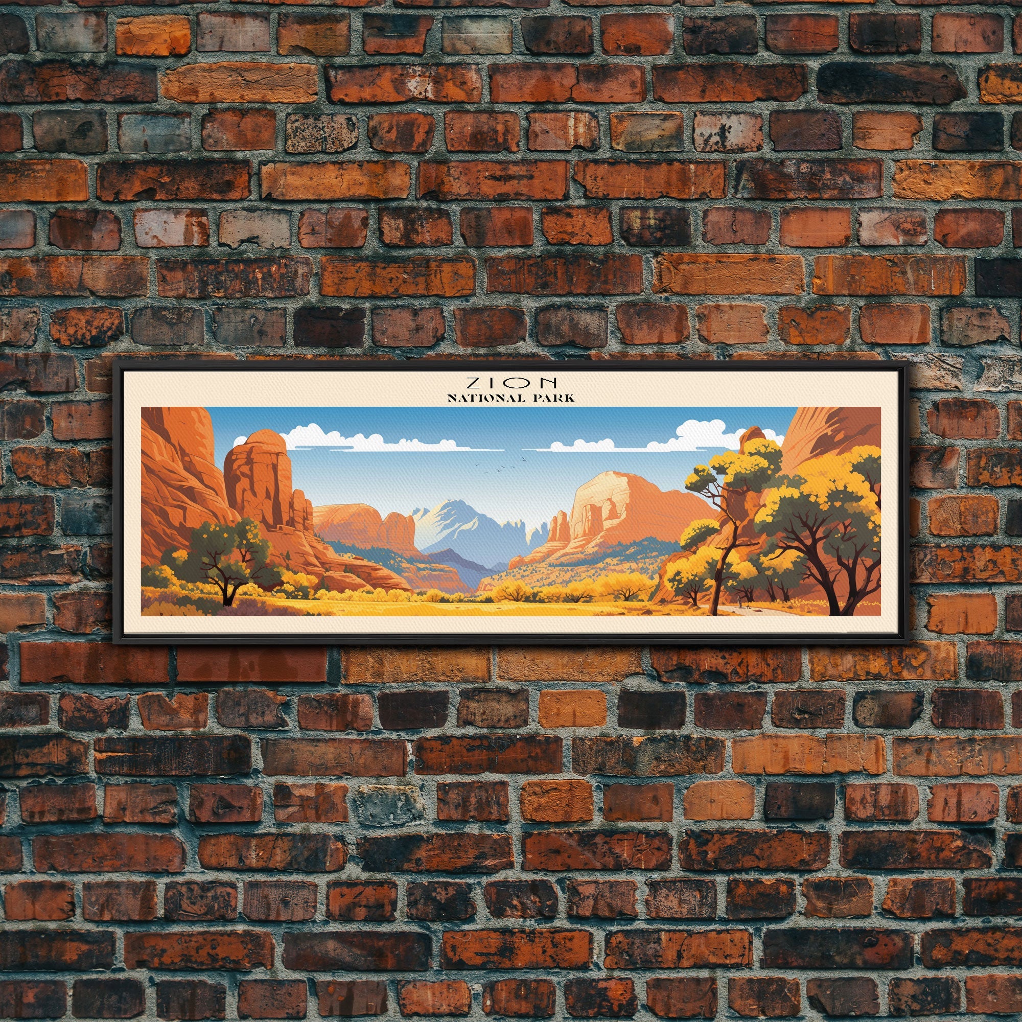 Zion National Park Panoramic Utah Travel Art, National Park Print, Minimalist Travel Art, Subdued Watercolor Painting Panoramic