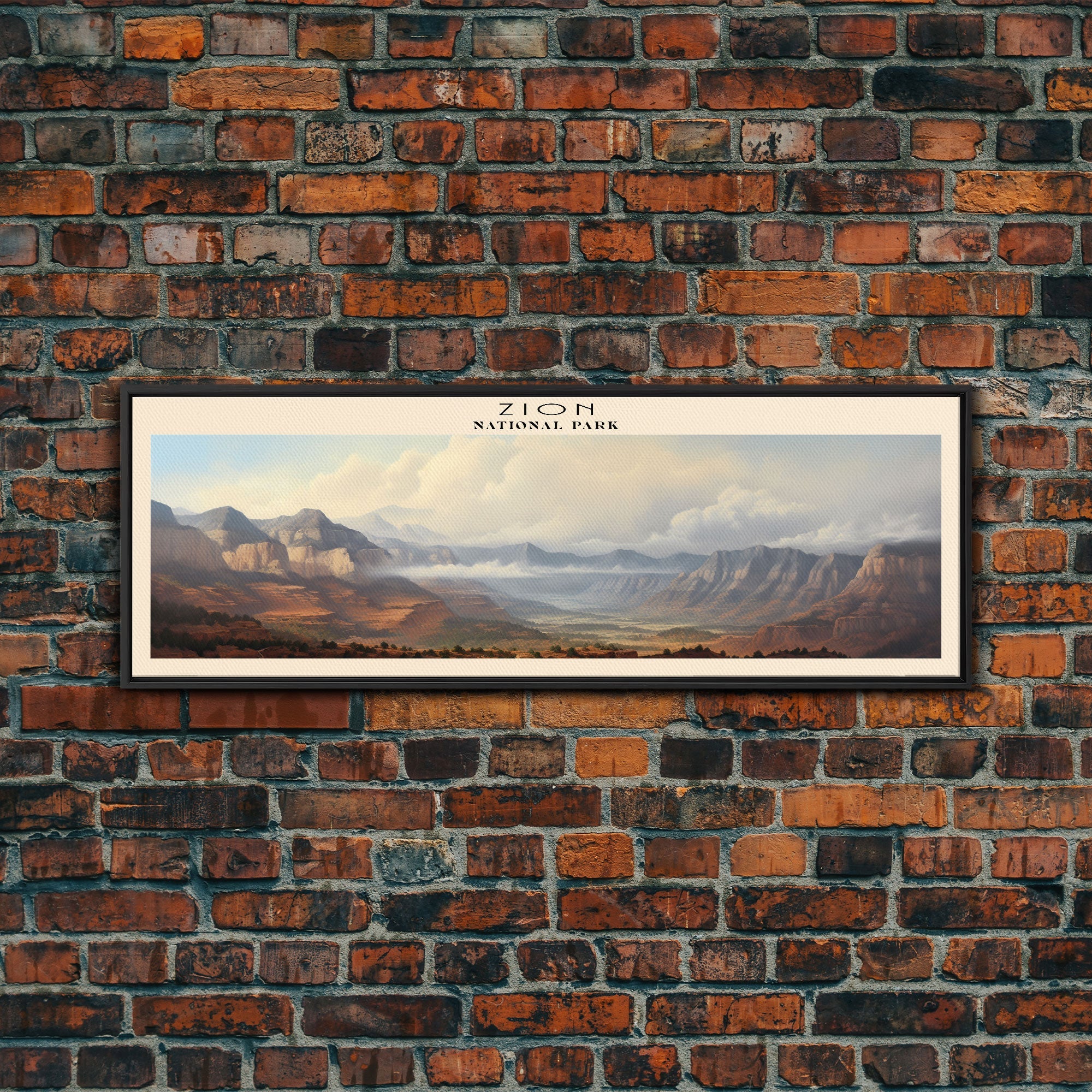 Zion National Park Panoramic Utah Travel Art, National Park Print, Minimalist Travel Art, Subdued Watercolor Painting Panoramic