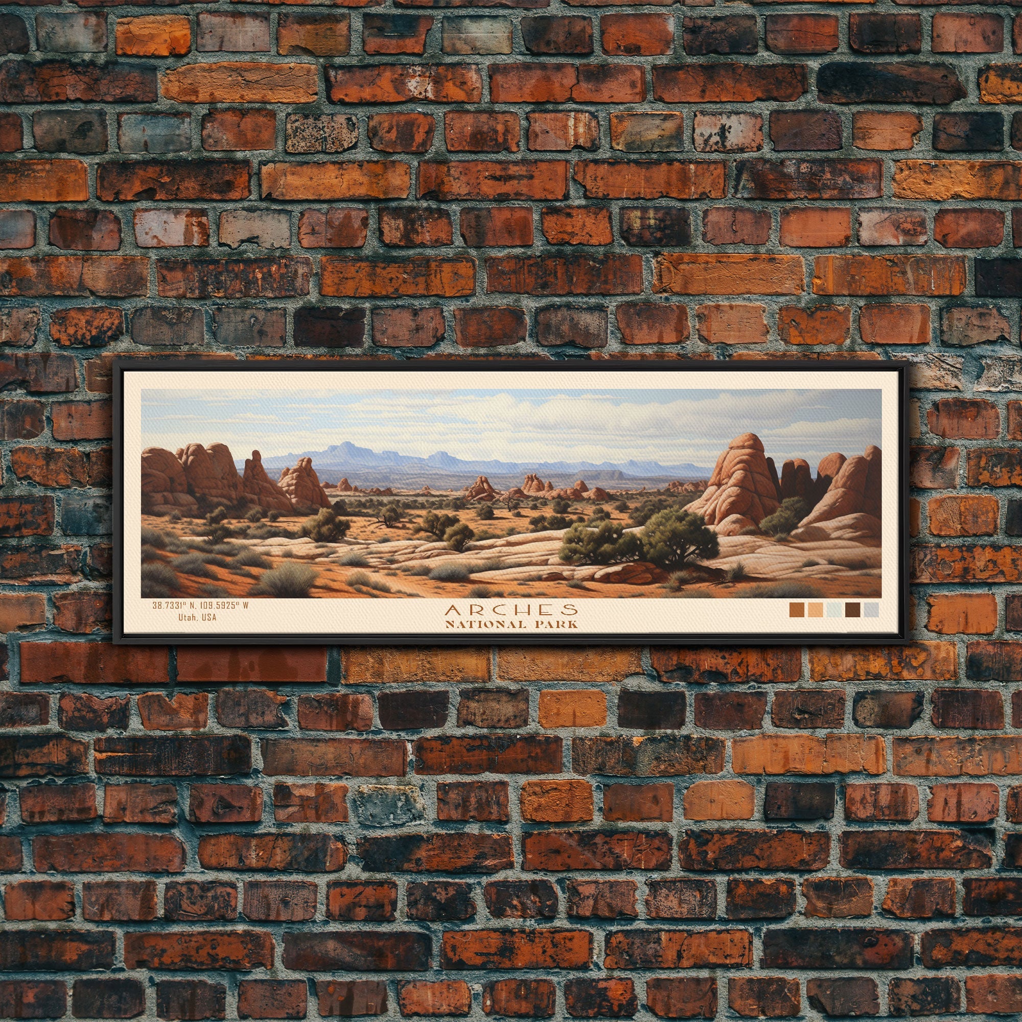 Arches National Park Panoramic Utah Travel Art, National Park Print, Minimalist Travel Art, Subdued Watercolor Painting Panoramic