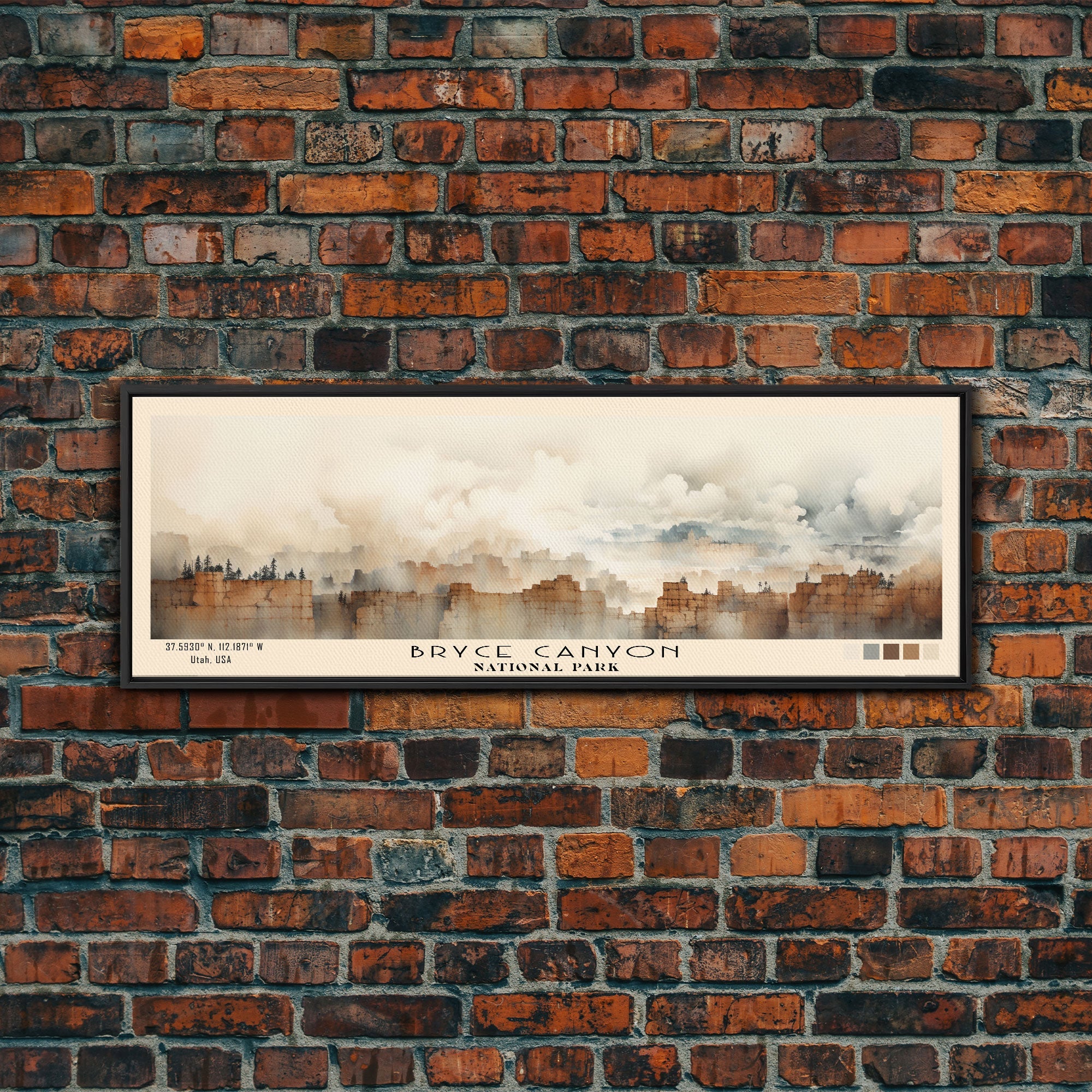 Bryce Canyon National Park Panoramic Utah Travel Art, National Park Print, Minimalist Travel Art, Subdued Watercolor Painting Panoramic