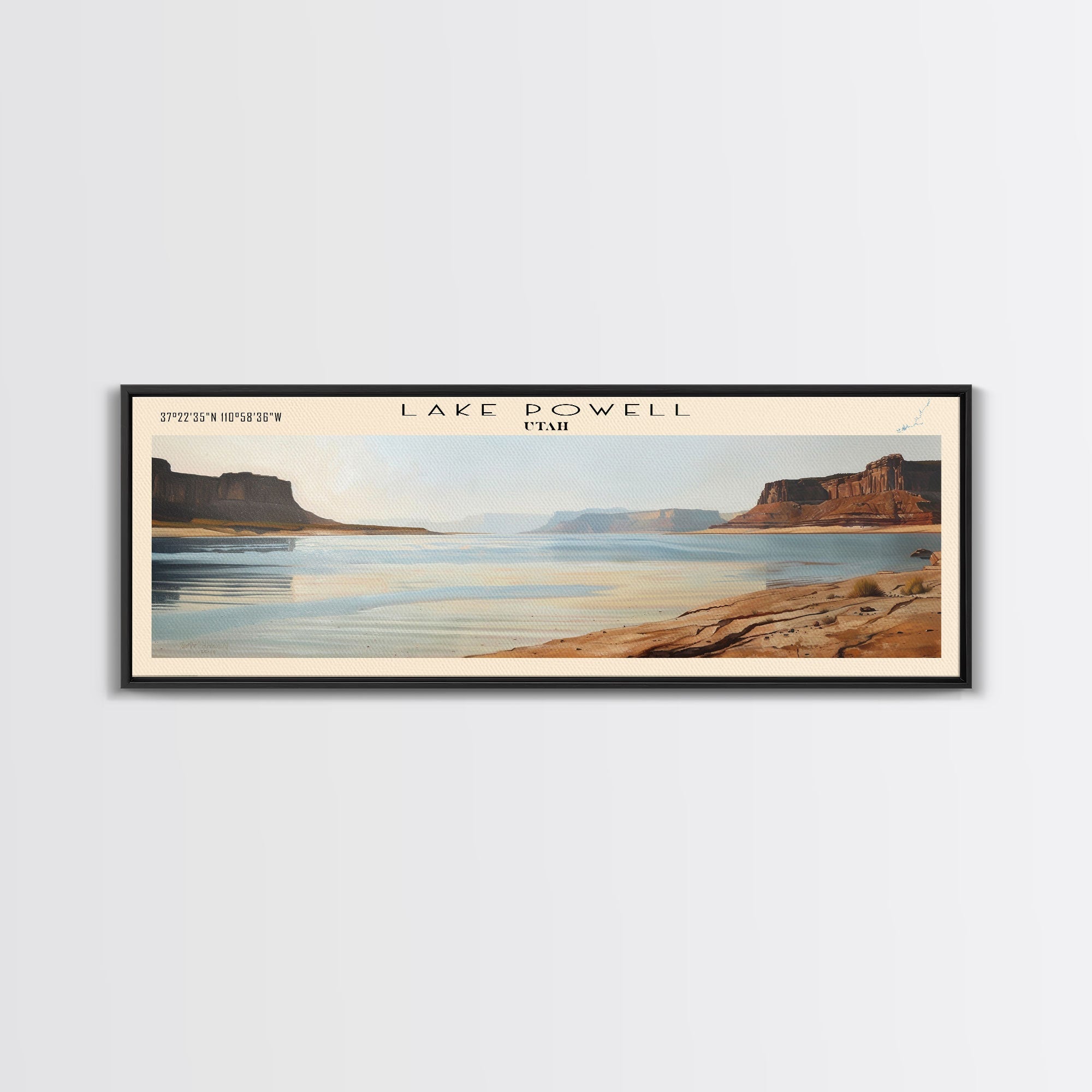 Lake Powell Utah Framed Canvas Print, Lake House Decor, Panoramic Wall Art, Travel Poster, Serene Landscape Painting, Modern Art