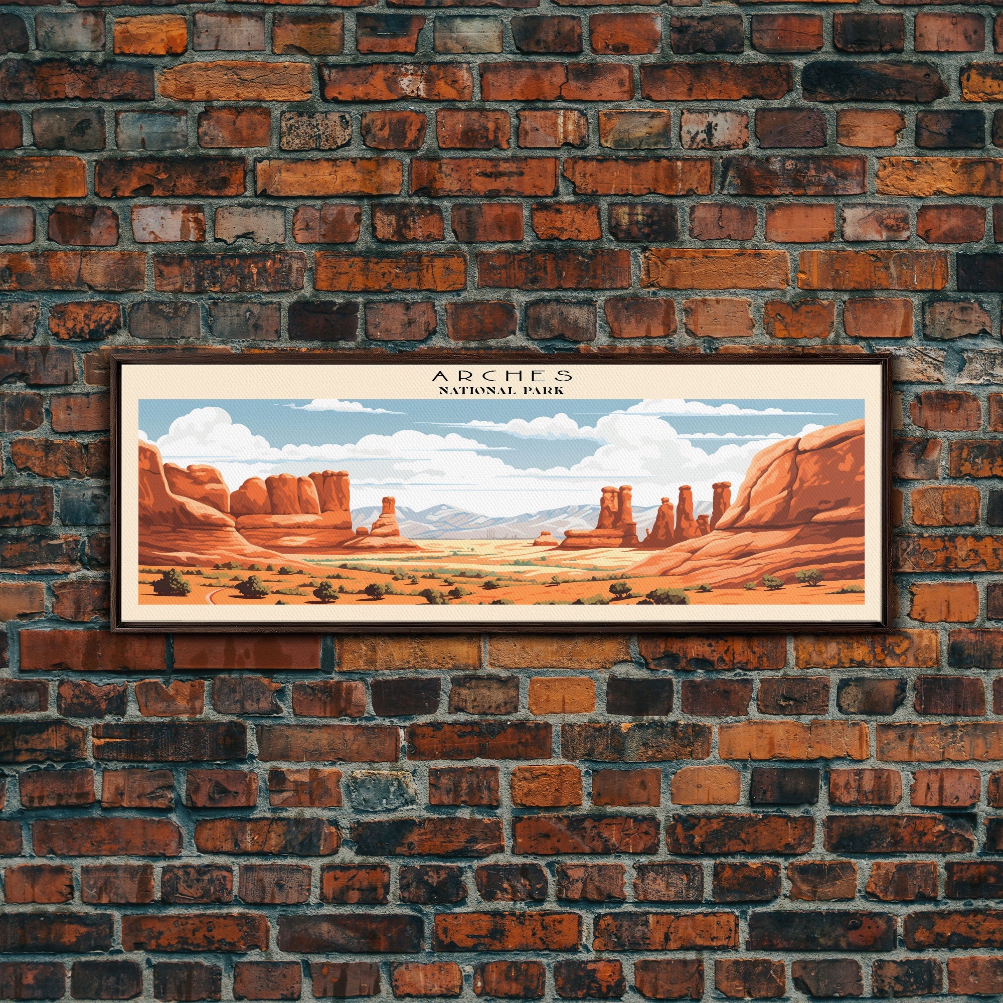 Arches National Park Panoramic Utah Travel Art, National Park Print, Minimalist Travel Art, Subdued Watercolor Painting Panoramic