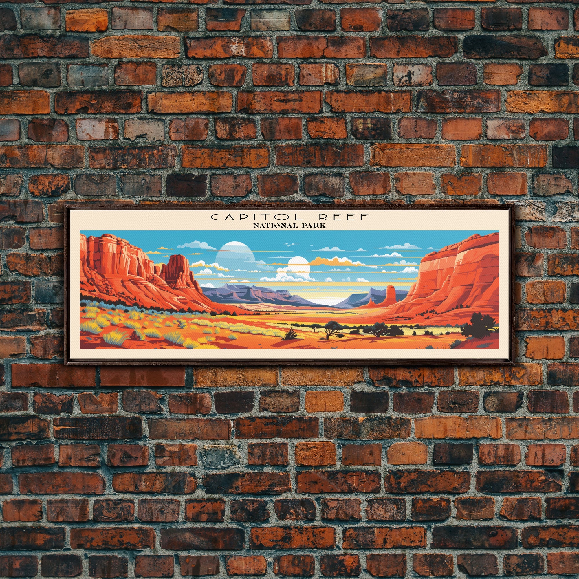 Capitol Reef National Park Panoramic Utah Travel Art, National Park Print, Minimalist Travel Art, Subdued Watercolor Painting Panoramic