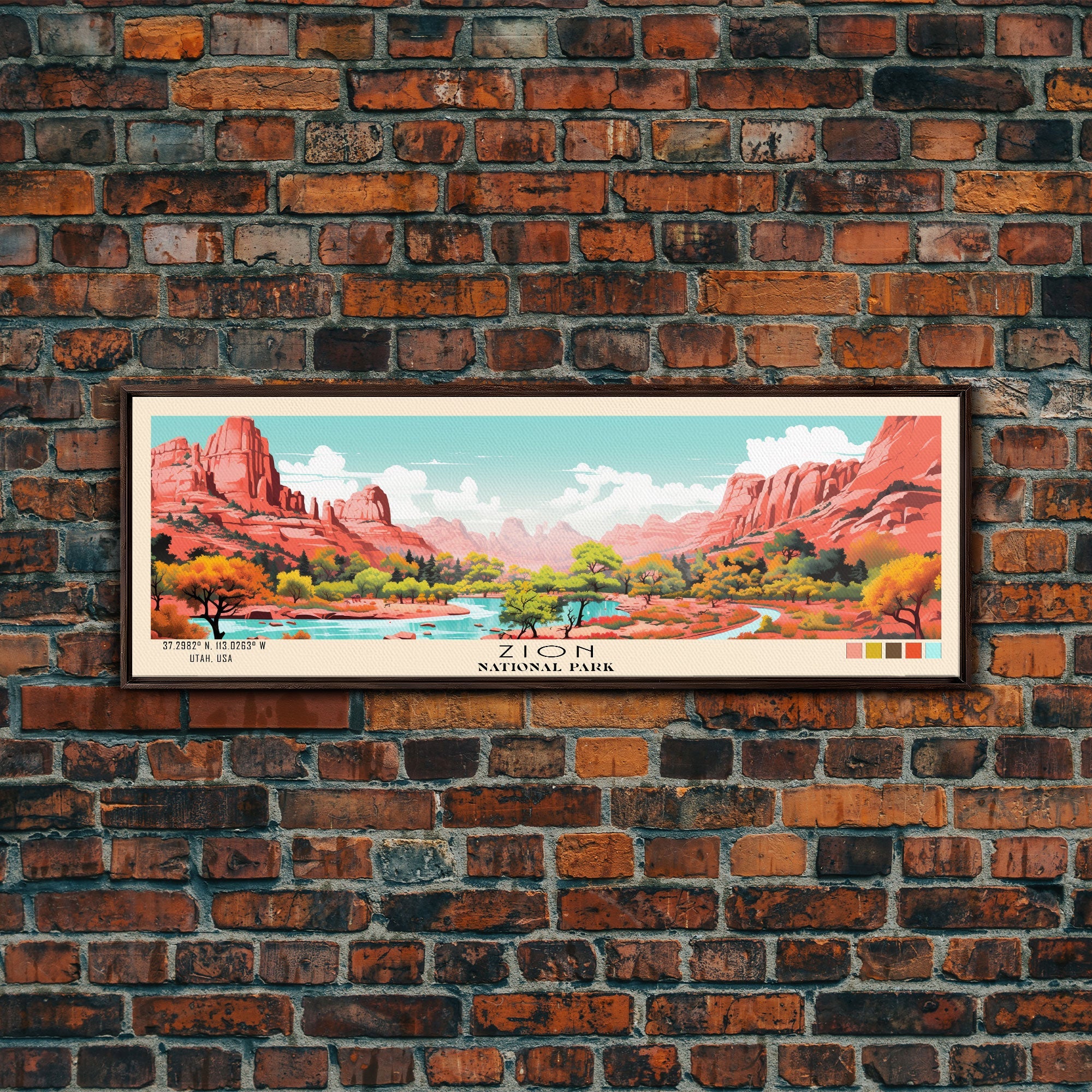 Zion National Park Panoramic Utah Travel Art, National Park Print, Minimalist Travel Art, Subdued Watercolor Painting Panoramic