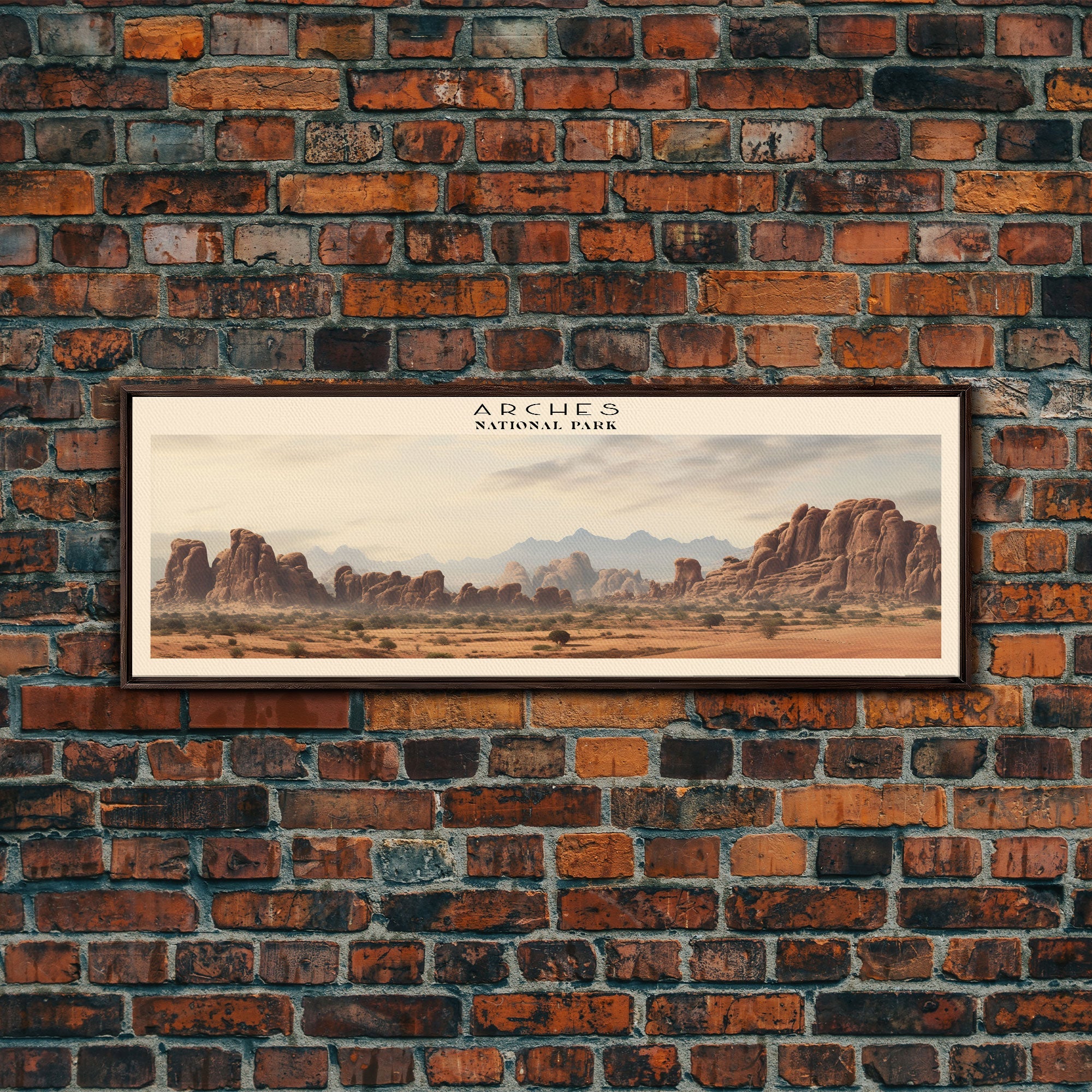 Arches National Park Panoramic Utah Travel Art, National Park Print, Minimalist Travel Art, Subdued Watercolor Painting Panoramic