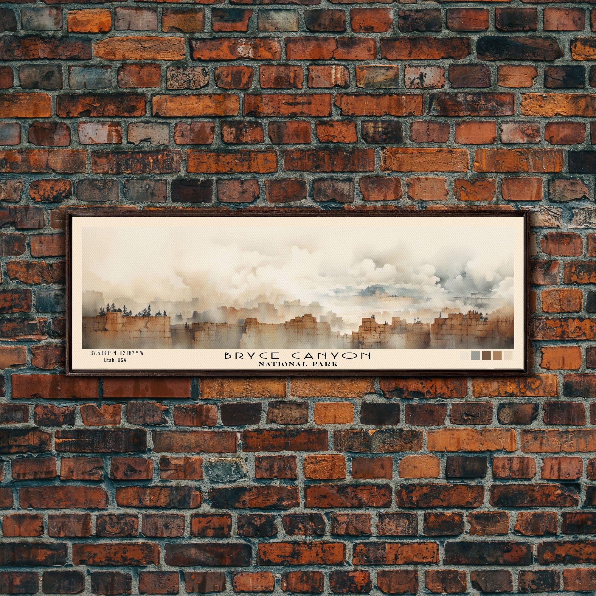 Bryce Canyon National Park Panoramic Utah Travel Art, National Park Print, Minimalist Travel Art, Subdued Watercolor Painting Panoramic