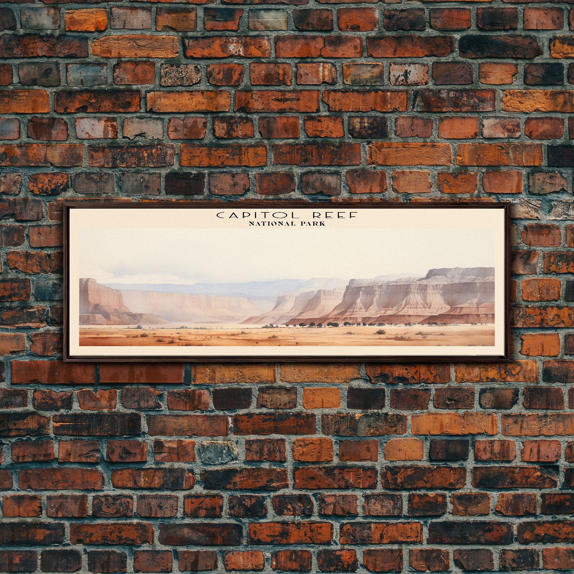 Capitol Reef National Park Panoramic Utah Travel Art, National Park Print, Minimalist Travel Art, Subdued Watercolor Painting Panoramic