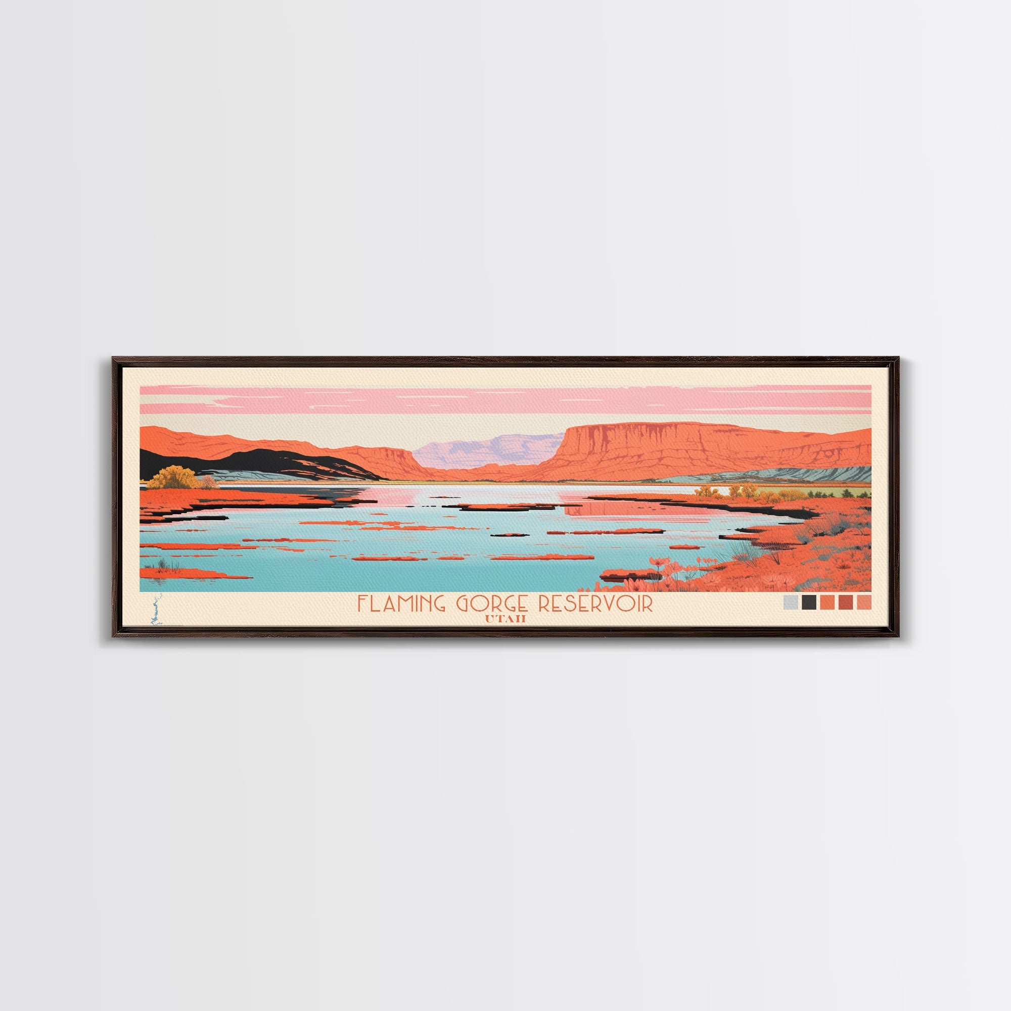 Flaming Gorge Reservoir Utah Framed Canvas Print, Panoramic Art, Midcentury Modern, Pop Art, Living Room Decor, Travel Poster, Nature Art, Wall Art