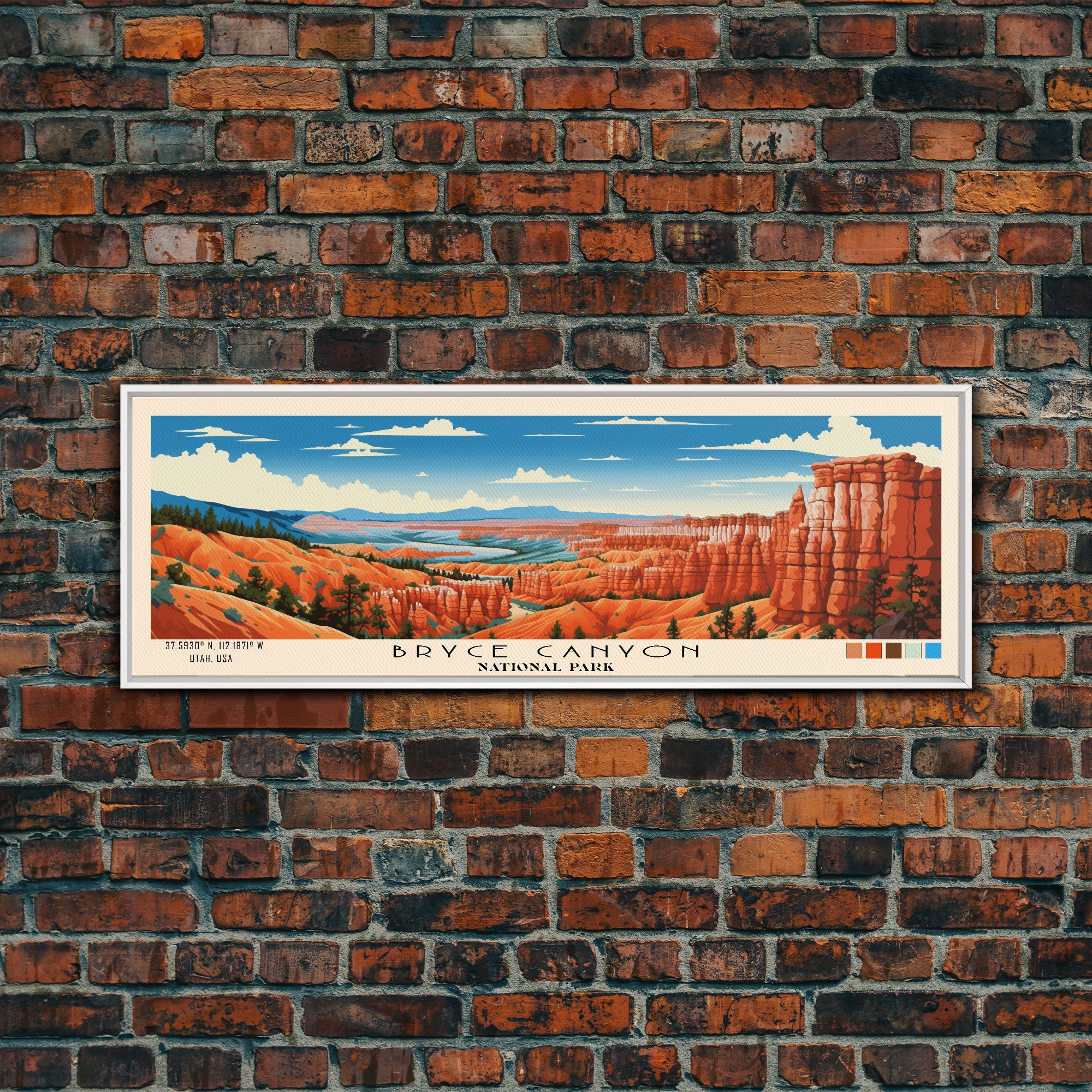 Bryce Canyon National Park Panoramic Utah Travel Art, National Park Print, Minimalist Travel Art, Subdued Watercolor Painting Panoramic