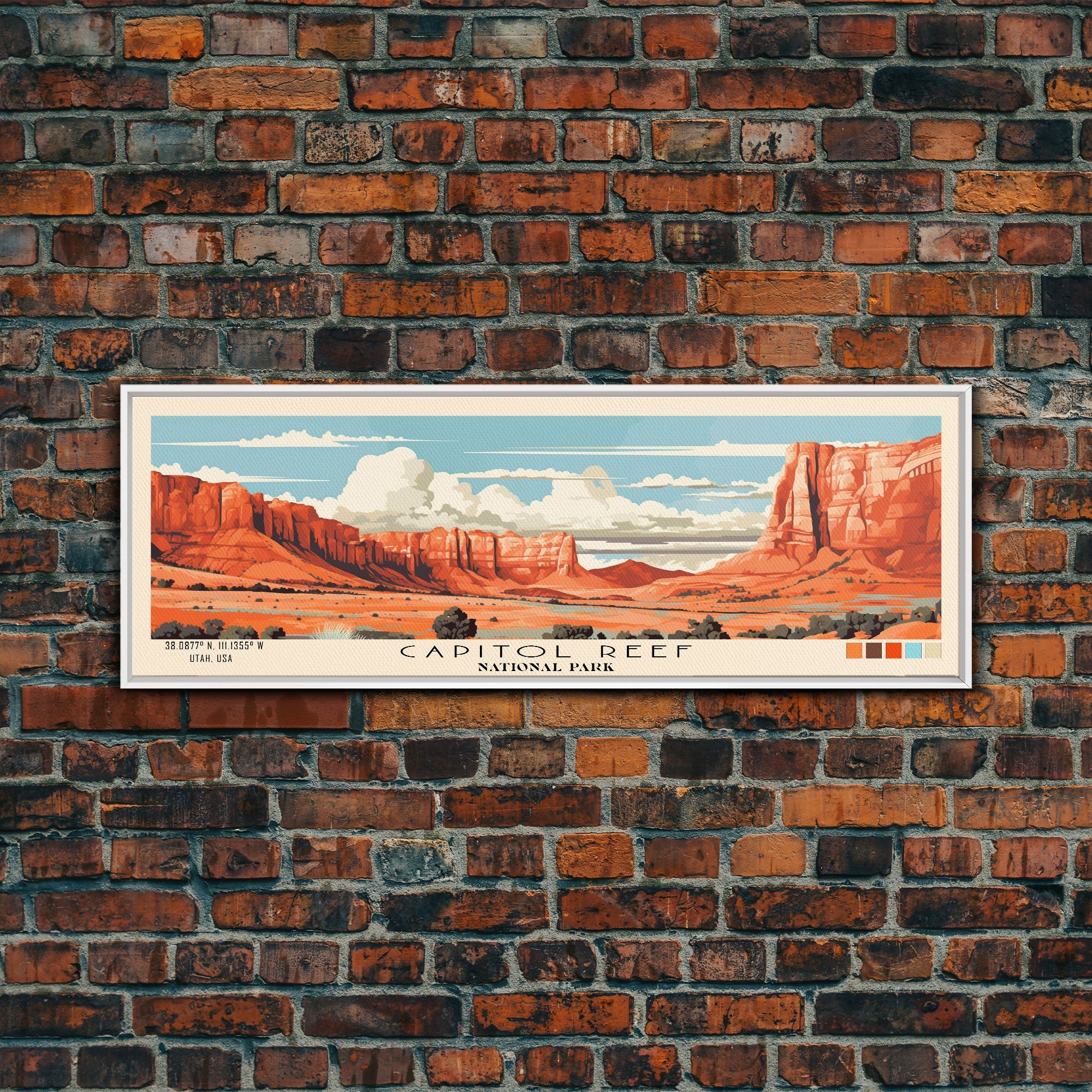Capitol Reef National Park Panoramic Utah Travel Art, National Park Print, Minimalist Travel Art, Subdued Watercolor Painting Panoramic