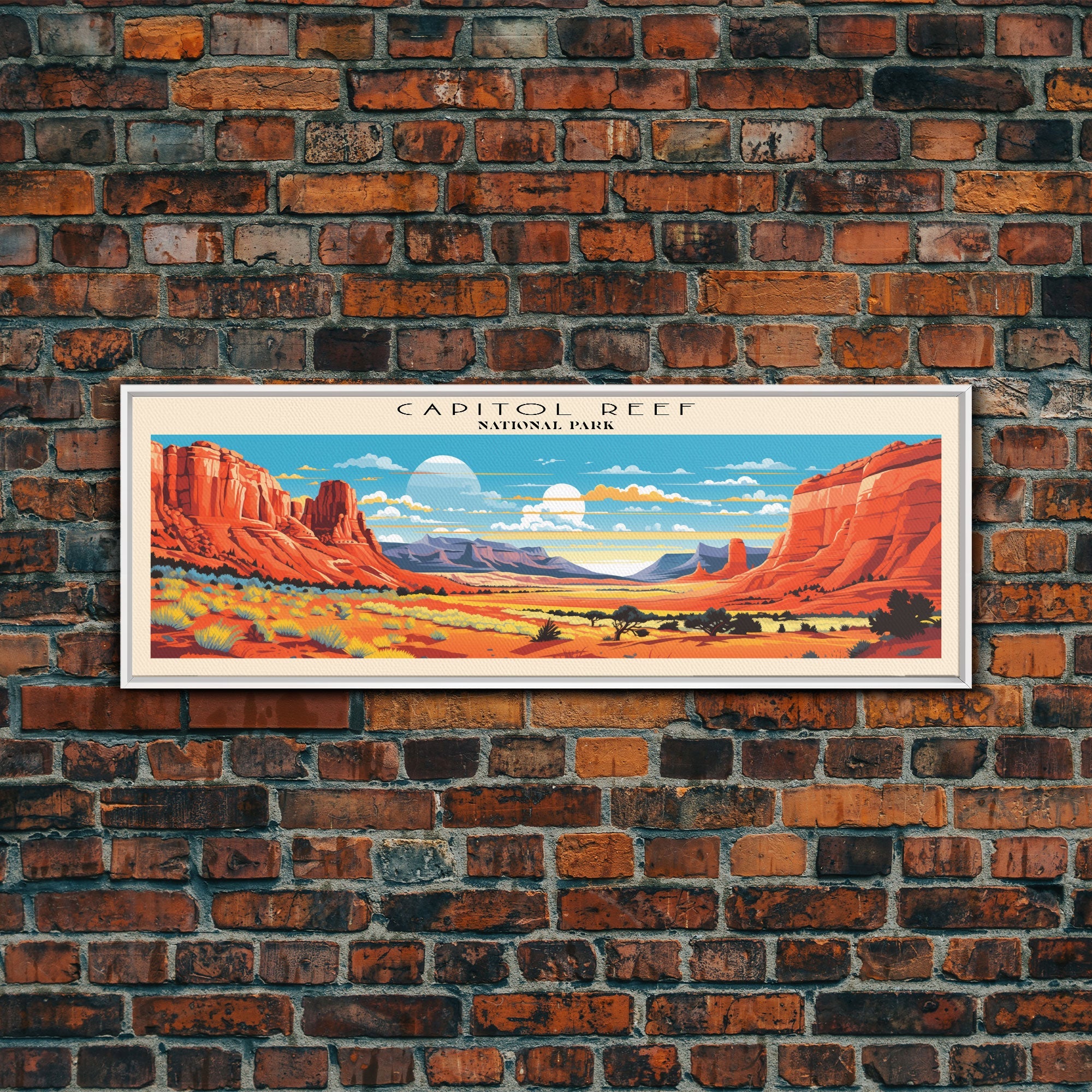 Capitol Reef National Park Panoramic Utah Travel Art, National Park Print, Minimalist Travel Art, Subdued Watercolor Painting Panoramic