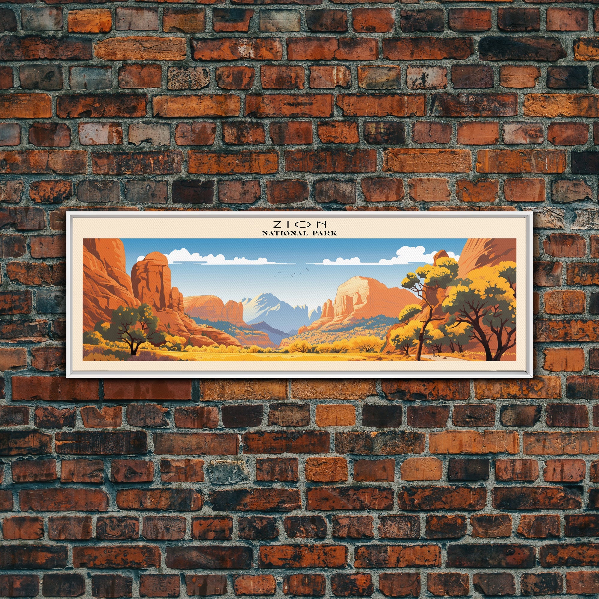 Zion National Park Panoramic Utah Travel Art, National Park Print, Minimalist Travel Art, Subdued Watercolor Painting Panoramic