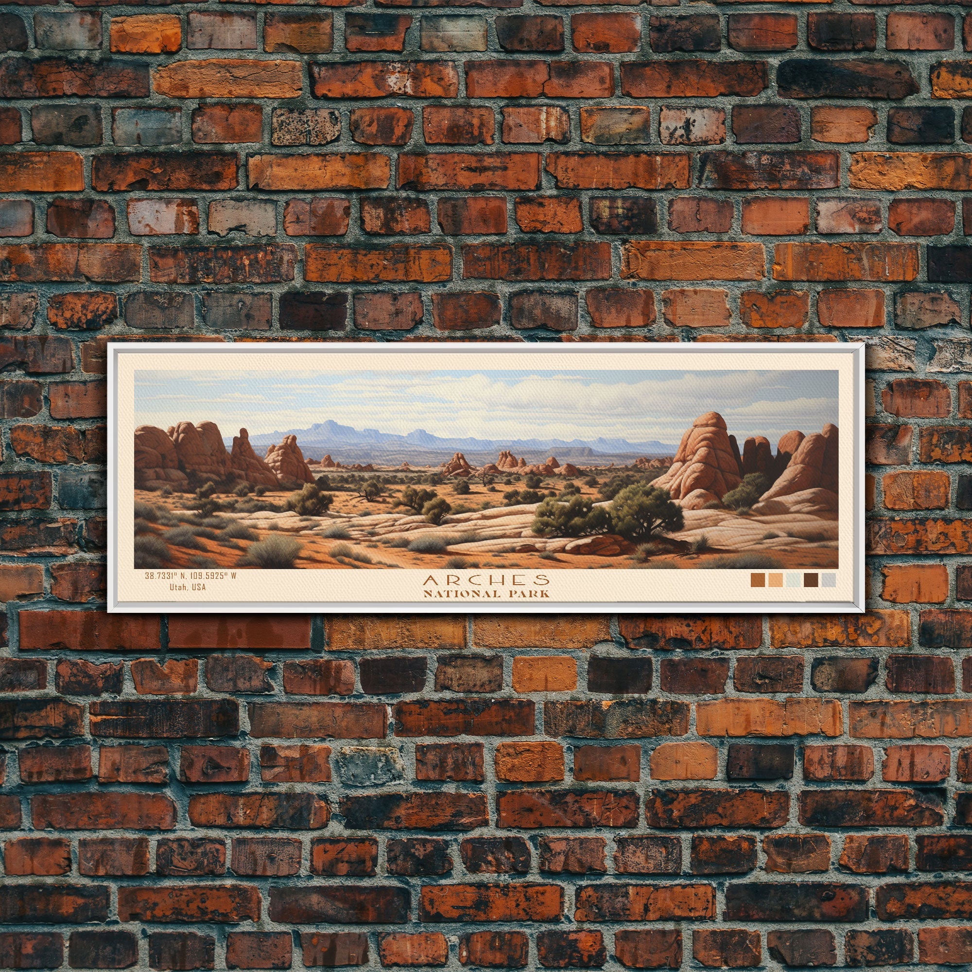 Arches National Park Panoramic Utah Travel Art, National Park Print, Minimalist Travel Art, Subdued Watercolor Painting Panoramic