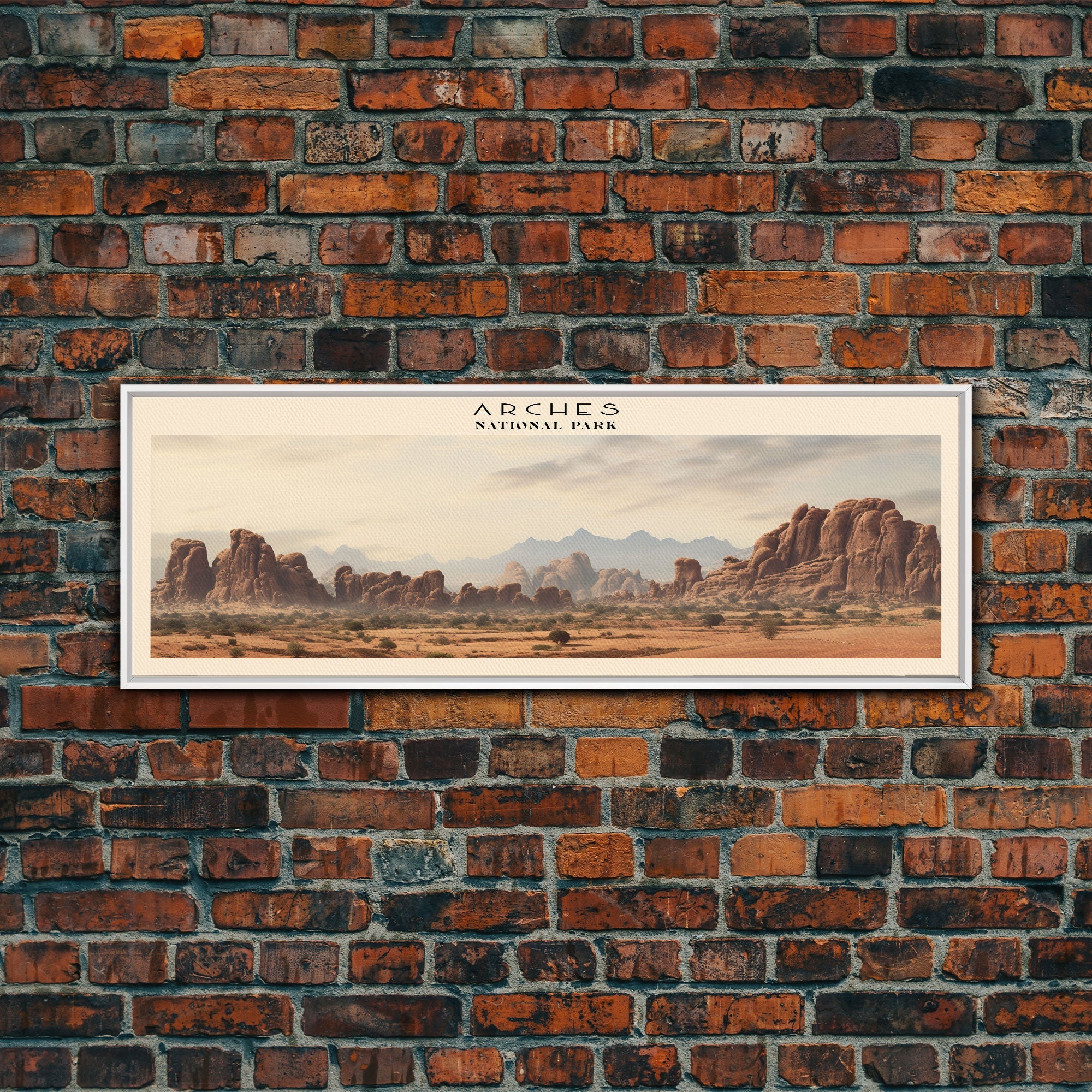Arches National Park Panoramic Utah Travel Art, National Park Print, Minimalist Travel Art, Subdued Watercolor Painting Panoramic