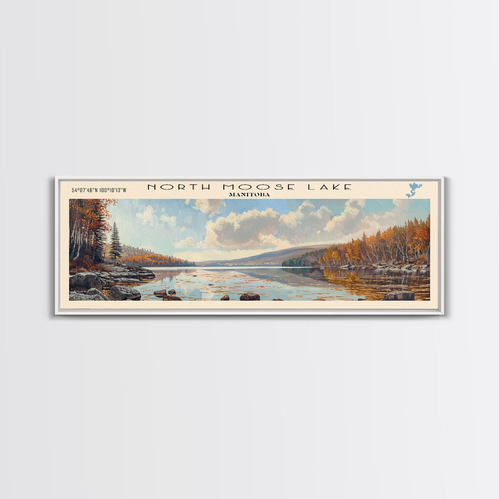 North Moose Lake Utah Framed Canvas Print, Lake House Decor, Panoramic Wall Art, Travel Poster, Beautiful Landscape Painting, Modern Art
