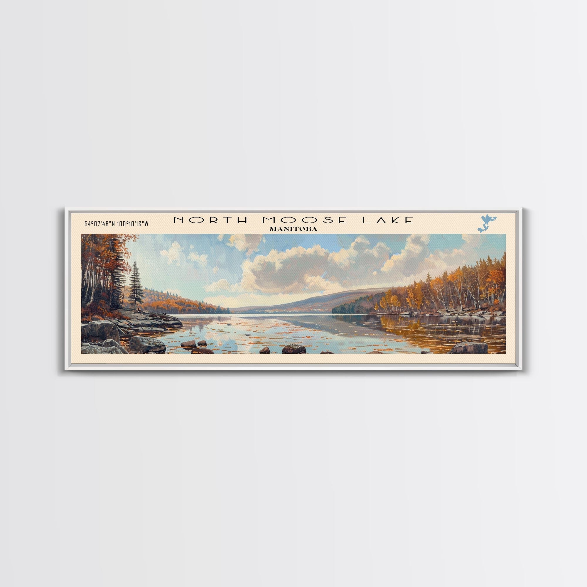 North Moose Lake Utah Framed Canvas Print, Lake House Decor, Panoramic Wall Art, Travel Poster, Beautiful Landscape Painting, Modern Art