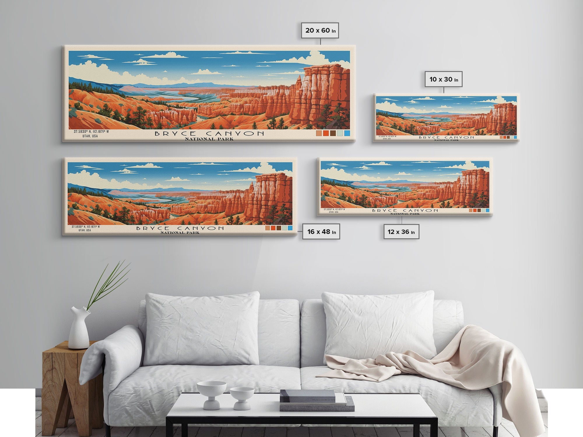 Bryce Canyon National Park Panoramic Utah Travel Art, National Park Print, Minimalist Travel Art, Subdued Watercolor Painting Panoramic