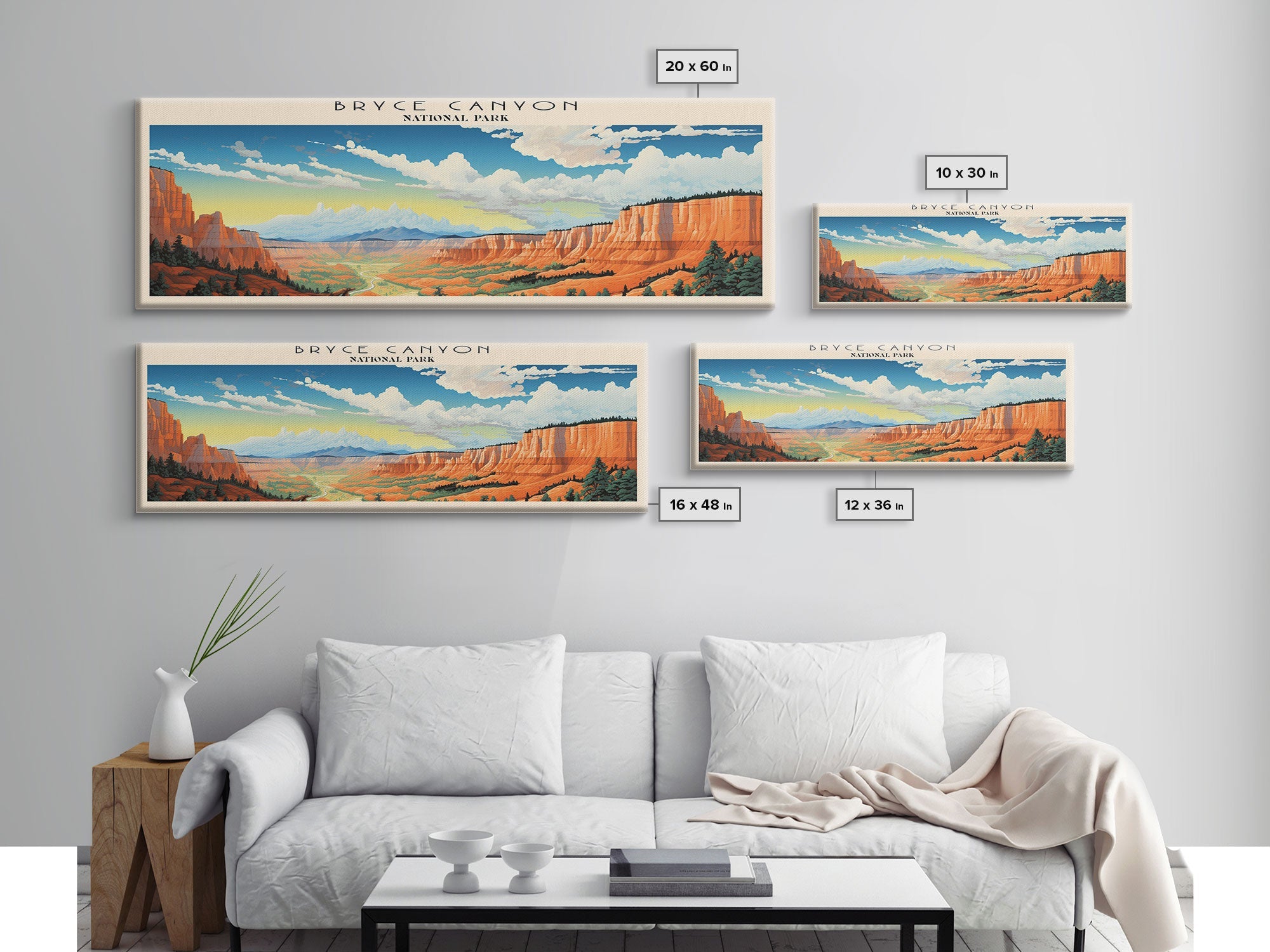 Bryce Canyon National Park Panoramic Utah Travel Art, National Park Print, Minimalist Travel Art, Subdued Watercolor Painting Panoramic