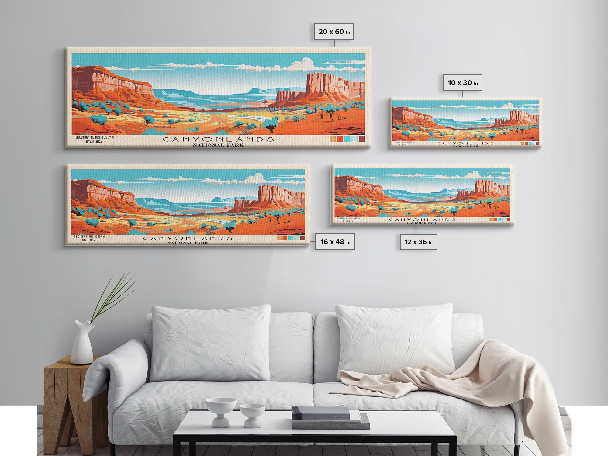 Canyonlands National Park Panoramic Utah Travel Art, National Park Print, Minimalist Travel Art, Subdued Watercolor Painting Panoramic