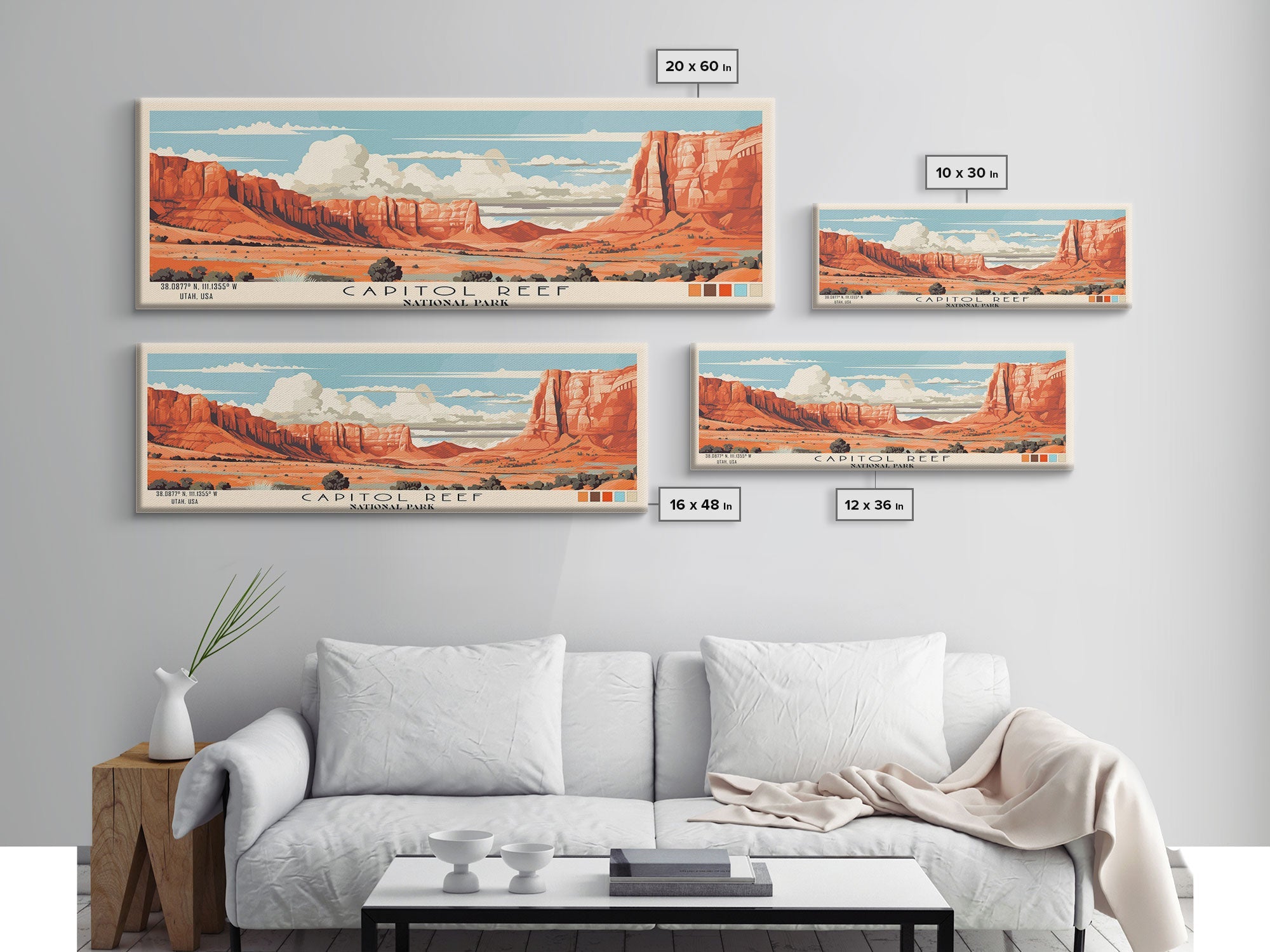Capitol Reef National Park Panoramic Utah Travel Art, National Park Print, Minimalist Travel Art, Subdued Watercolor Painting Panoramic