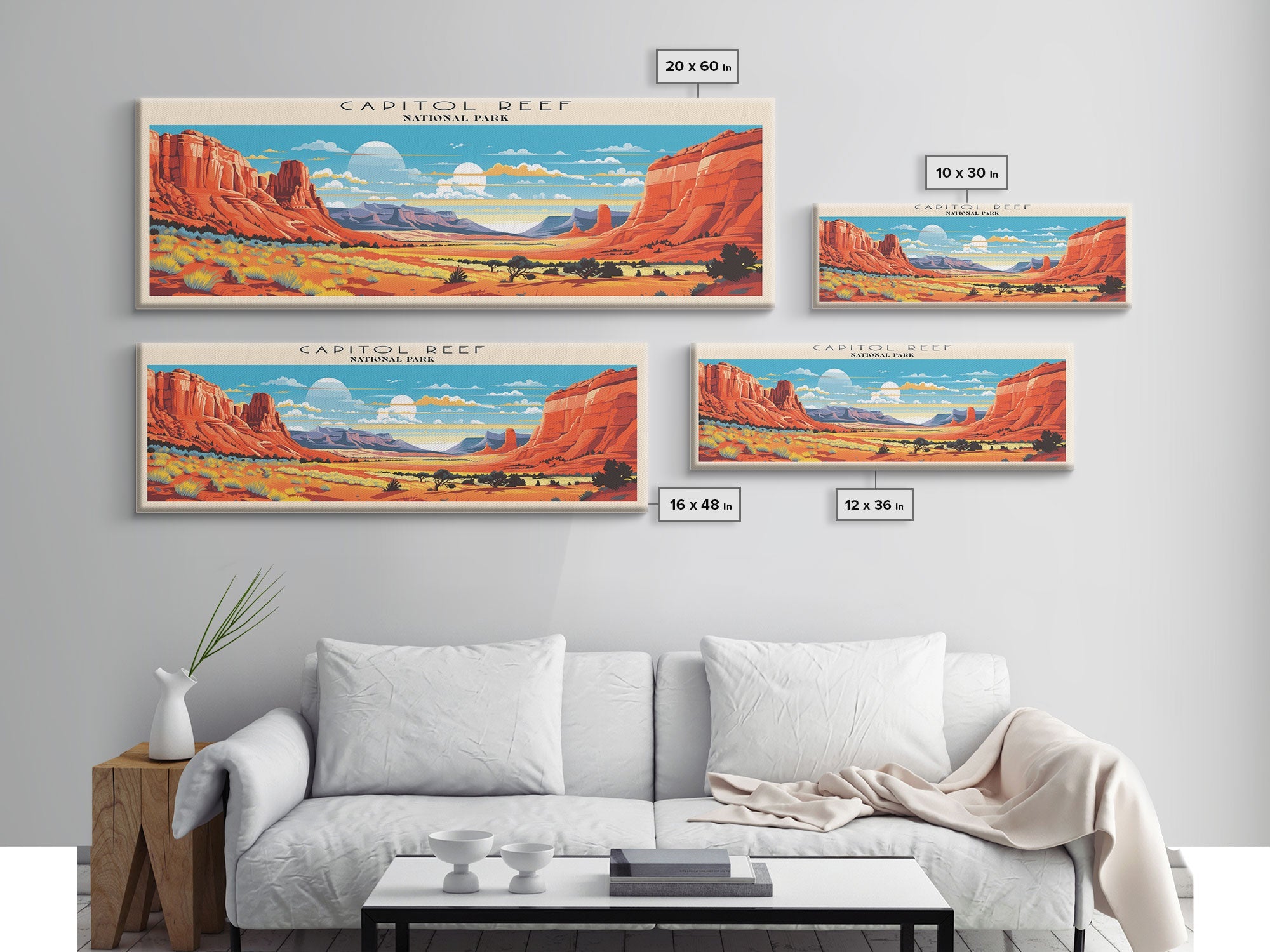 Capitol Reef National Park Panoramic Utah Travel Art, National Park Print, Minimalist Travel Art, Subdued Watercolor Painting Panoramic