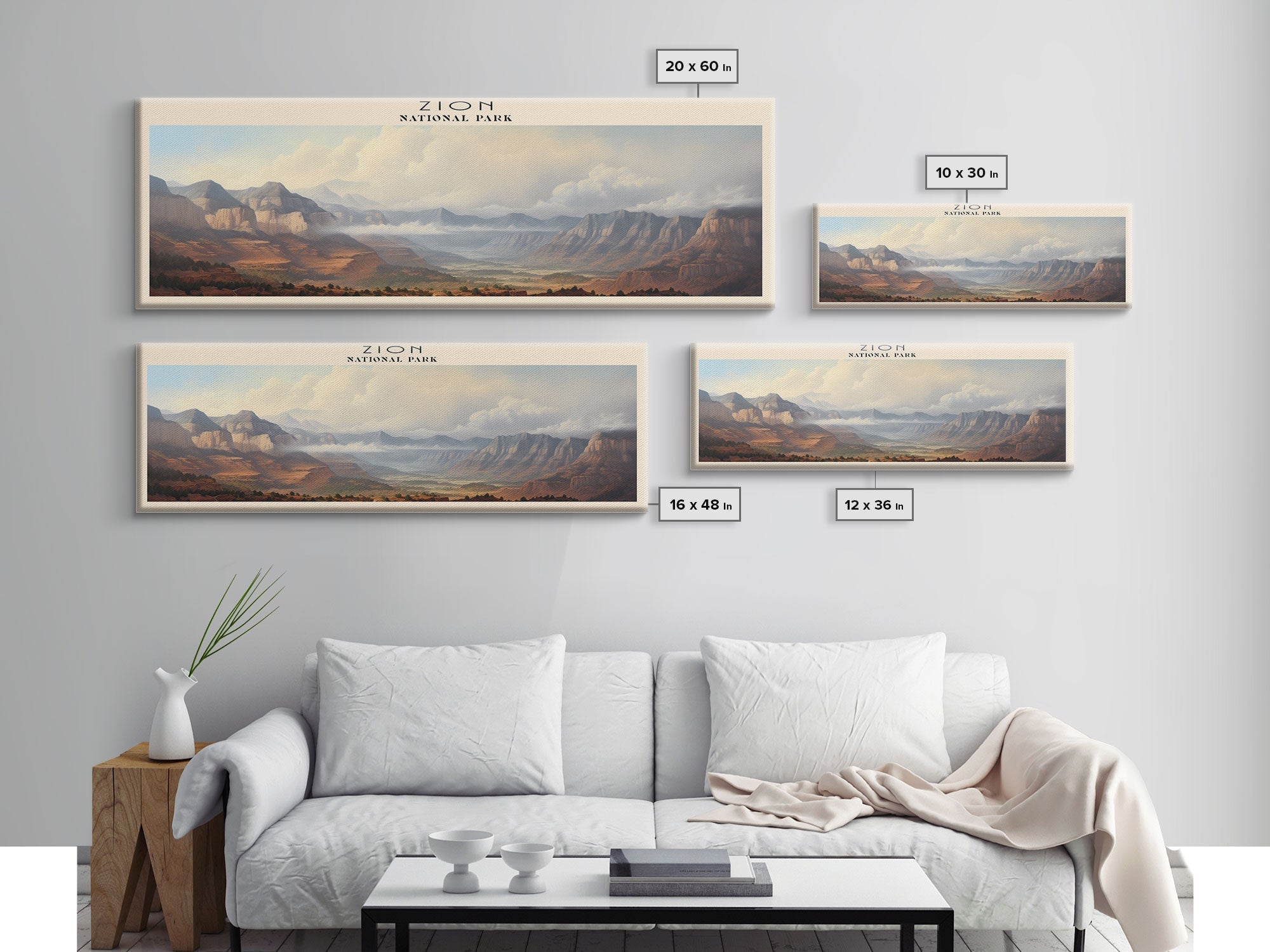 Zion National Park Panoramic Utah Travel Art, National Park Print, Minimalist Travel Art, Subdued Watercolor Painting Panoramic