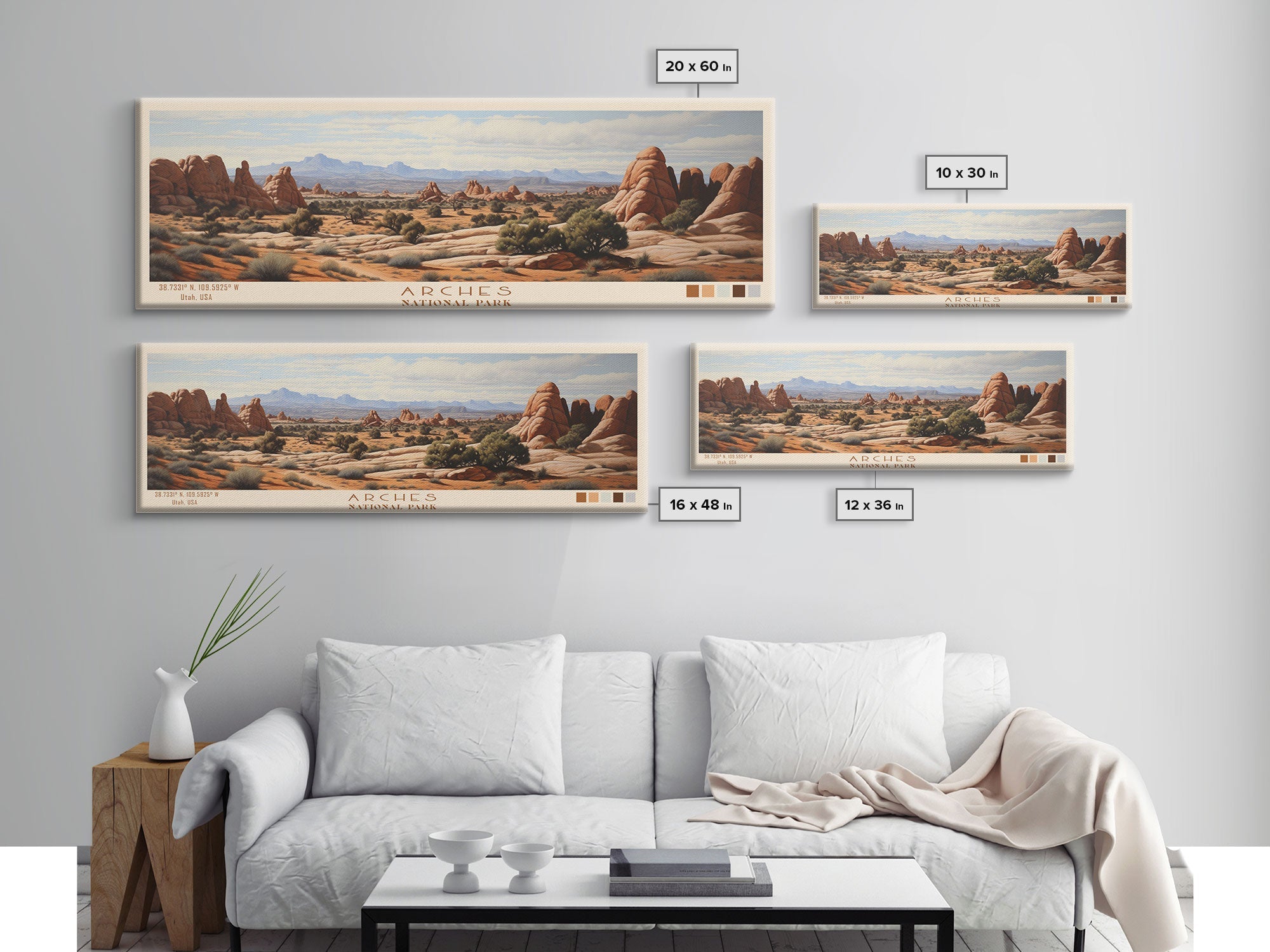 Arches National Park Panoramic Utah Travel Art, National Park Print, Minimalist Travel Art, Subdued Watercolor Painting Panoramic