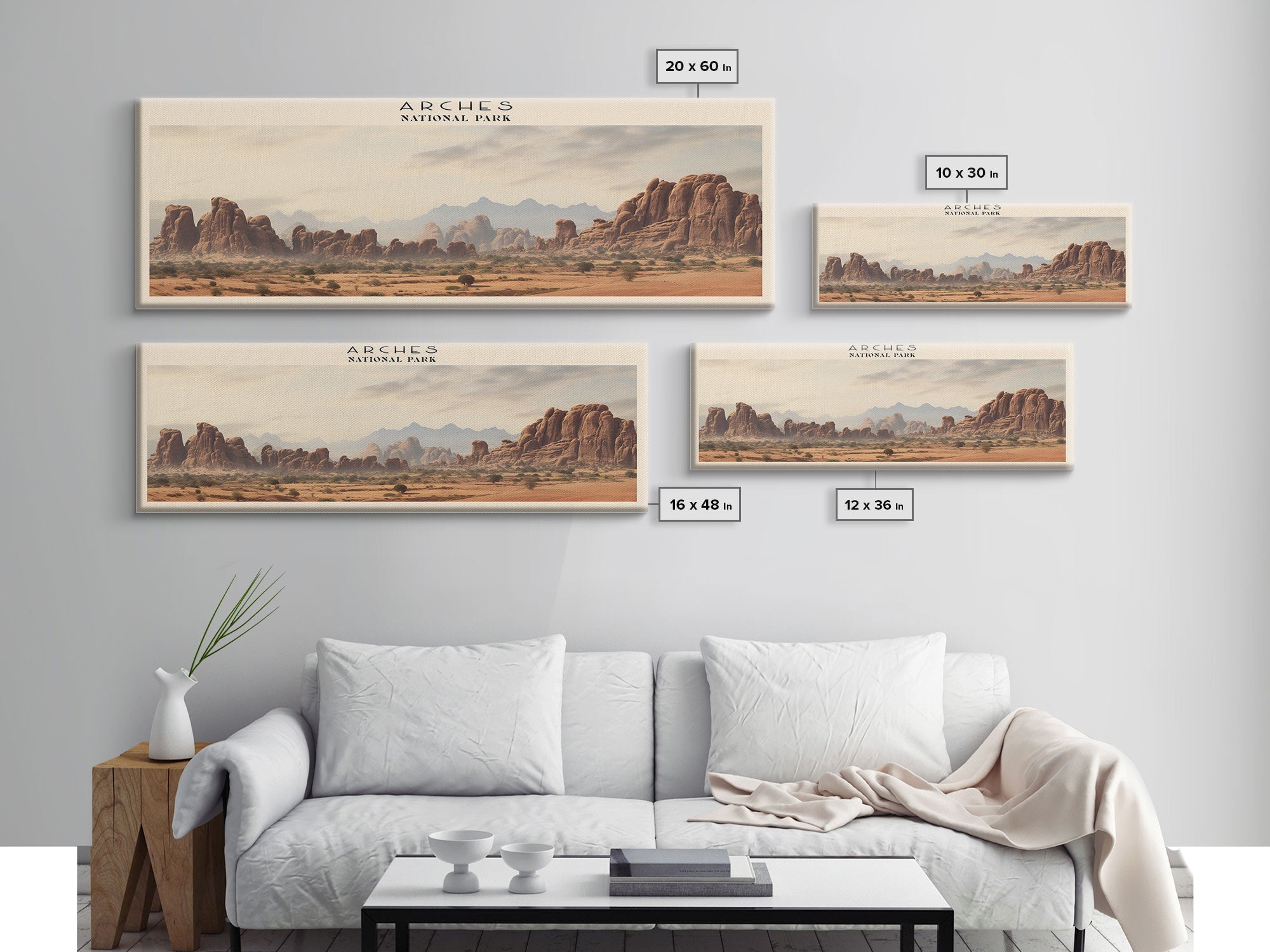 Arches National Park Panoramic Utah Travel Art, National Park Print, Minimalist Travel Art, Subdued Watercolor Painting Panoramic