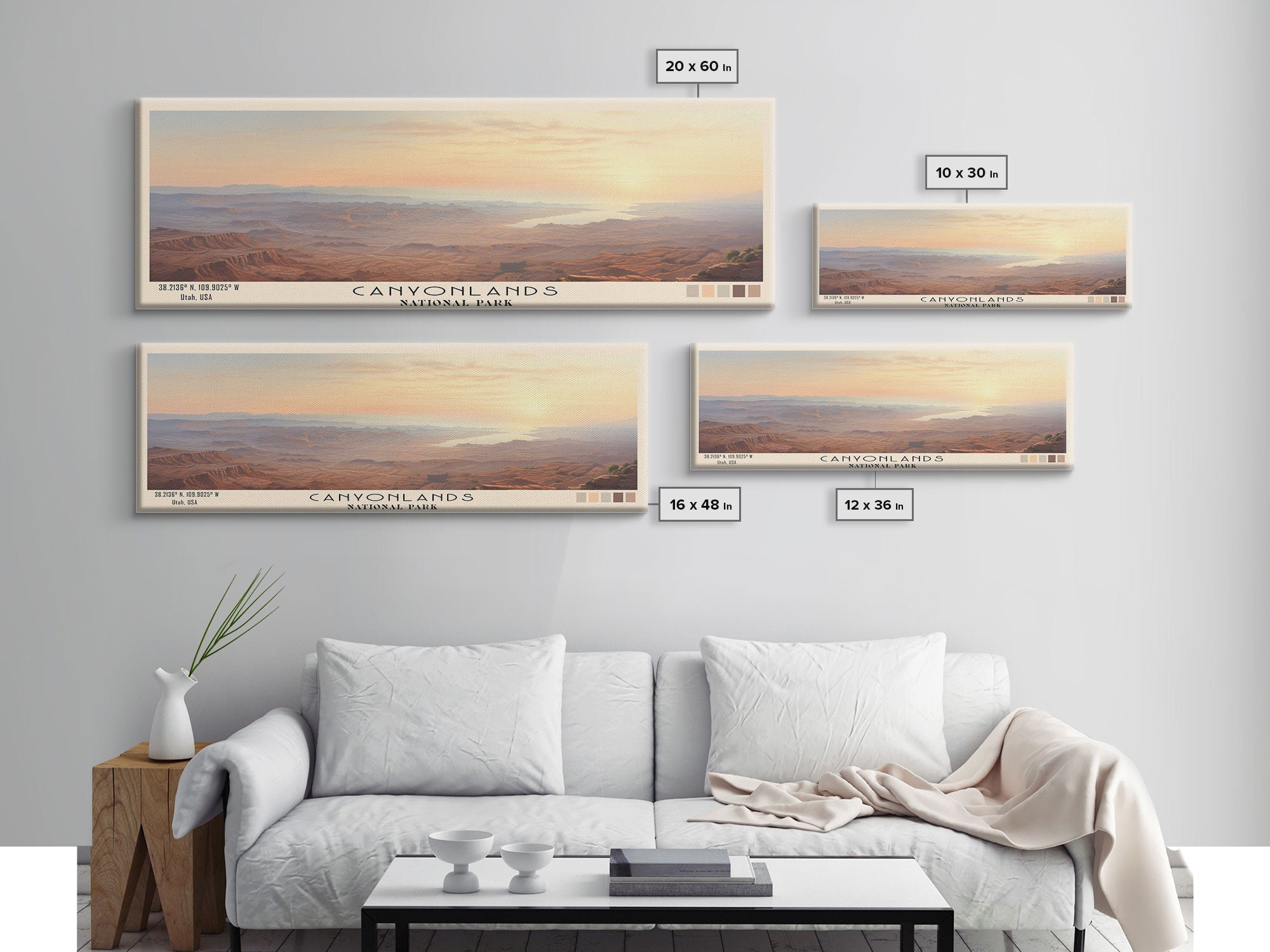 Canyonlands National Park Panoramic Utah Travel Art, National Park Print, Minimalist Travel Art, Subdued Watercolor Painting Panoramic