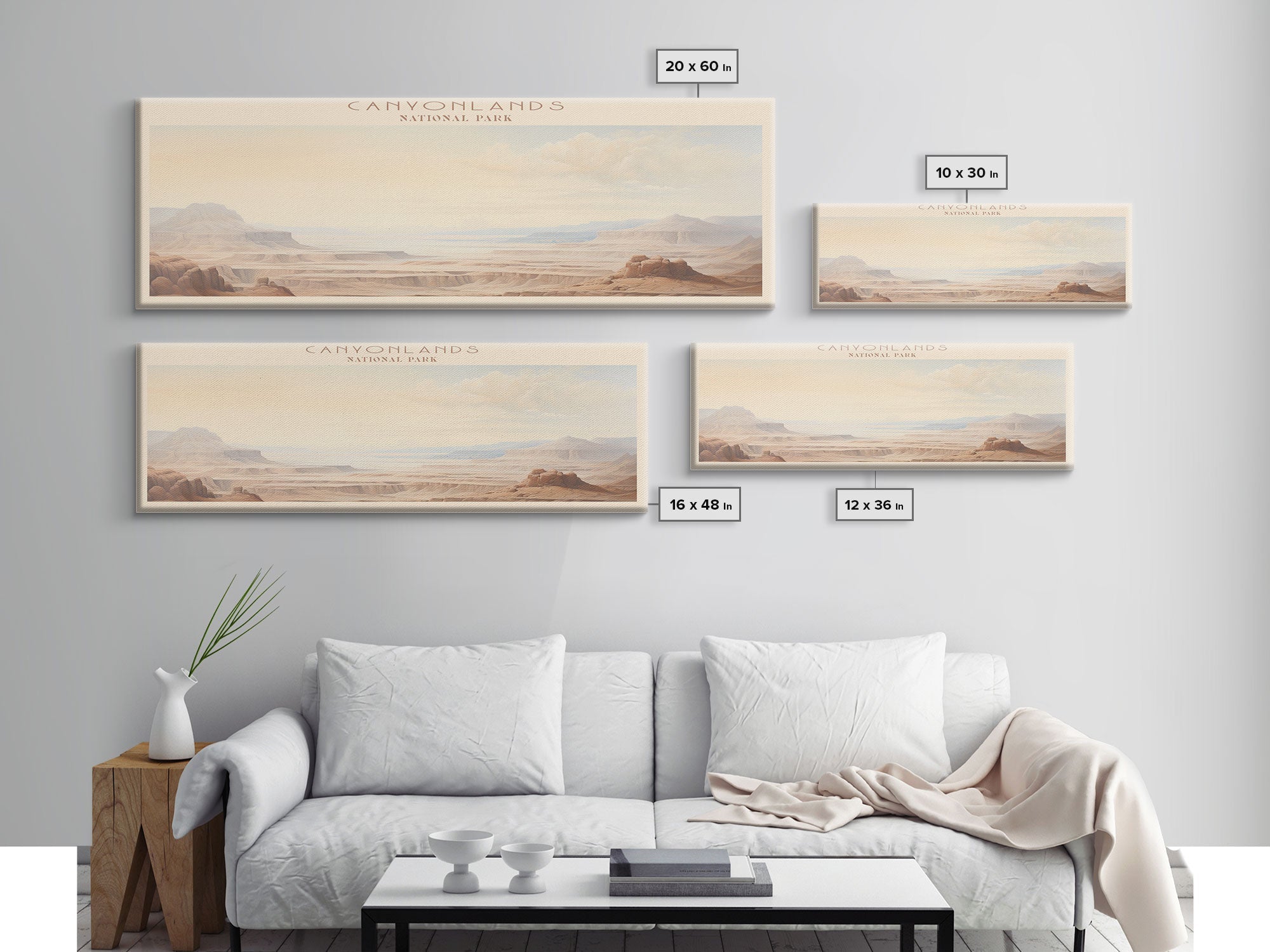 Canyonlands National Park Panoramic Utah Travel Art, National Park Print, Minimalist Travel Art, Subdued Watercolor Painting Panoramic