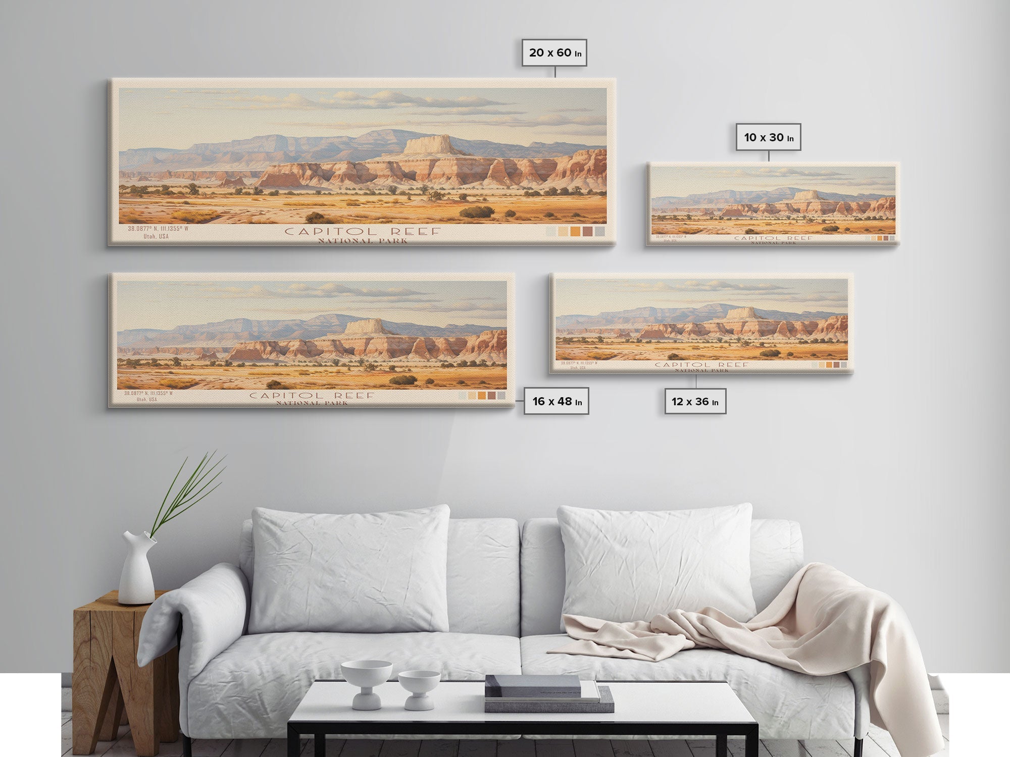 Capitol Reef National Park Panoramic Utah Travel Art, National Park Print, Minimalist Travel Art, Subdued Watercolor Painting Panoramic